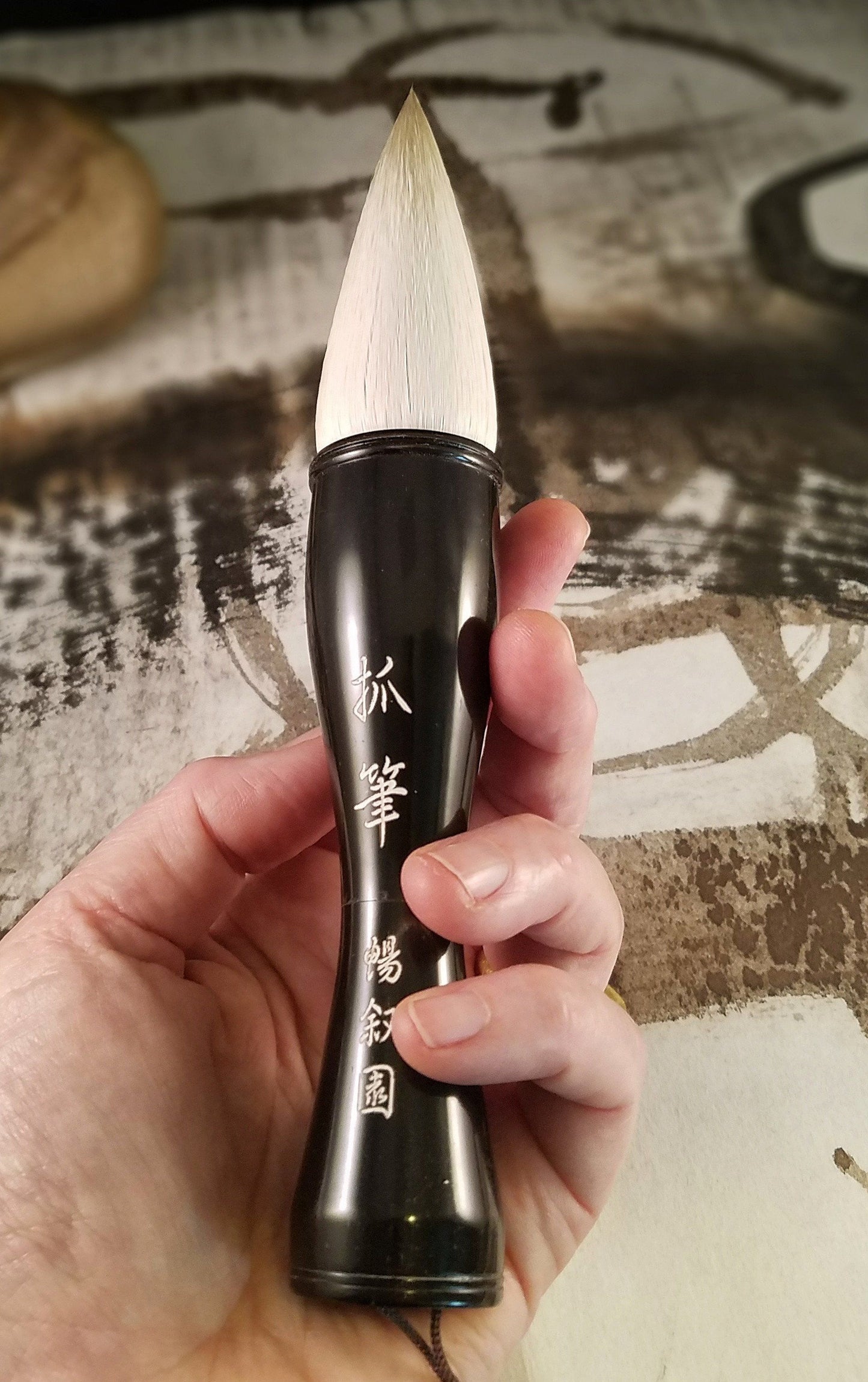 Asian Calligraphy Brush 5 inch  Ox Horn Handle 3 inch Natural  Calf Hair Bristles - Elizabeth Schowachert Art