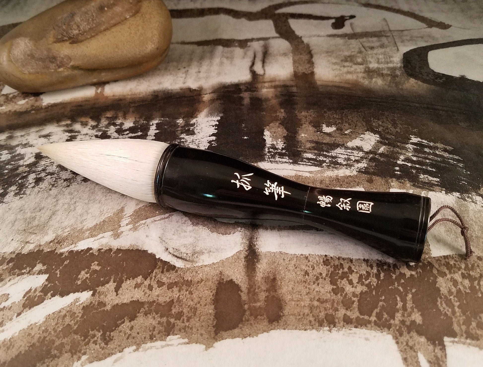 Asian Calligraphy Brush 5 inch  Ox Horn Handle 3 inch Natural  Calf Hair Bristles - Elizabeth Schowachert Art