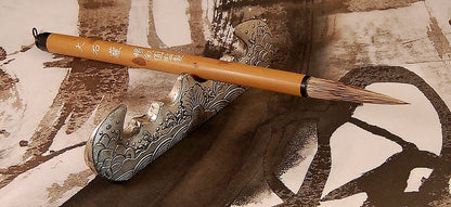 Asian Calligraphy Brush 8.75 inch Bamboo Handle 2.5 inch Natural Hair Bristles - Elizabeth Schowachert Art