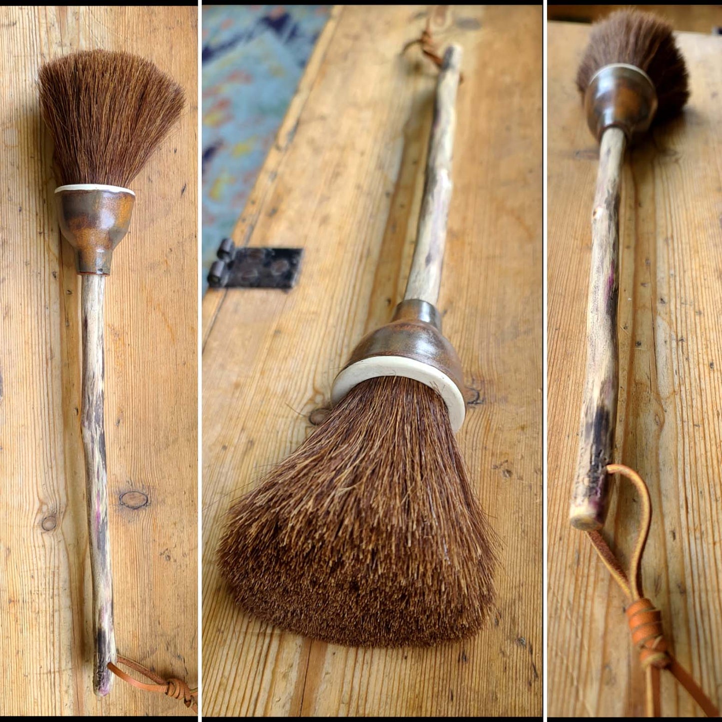 2 antique horse hair? brushes. Wood handles. Nice ones. Primitive