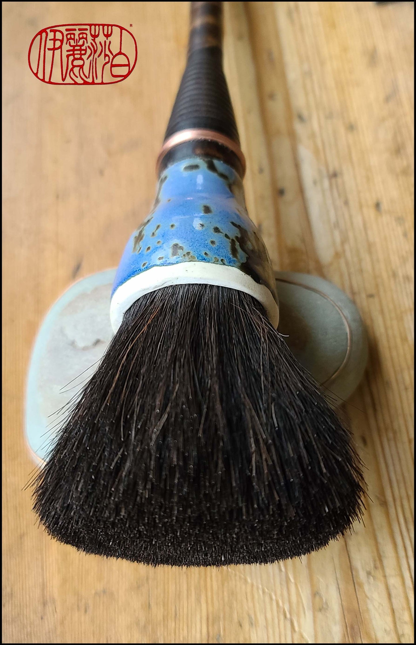 Black Horsehair Paint Brush with Wood Bobbin Handle Art Supplies Elizabeth Schowachert Art