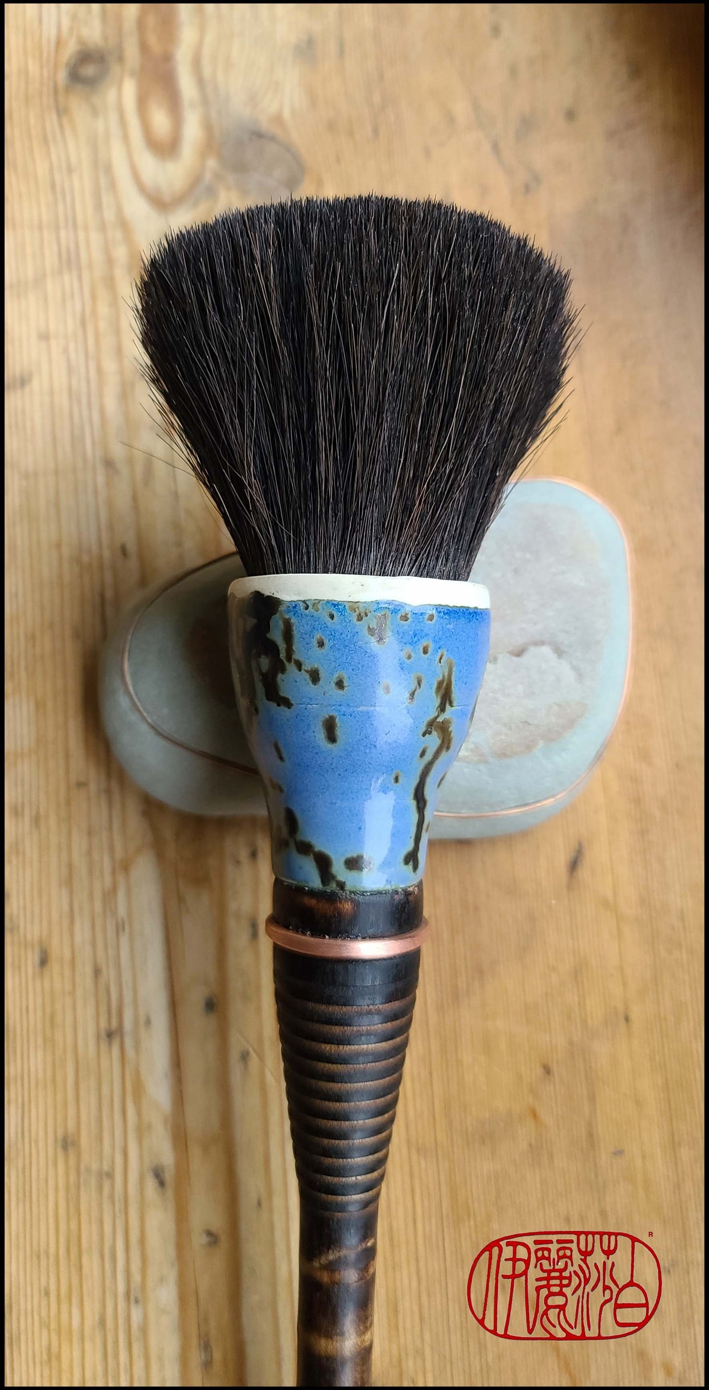 Black Horsehair Paint Brush with Wood Bobbin Handle Art Supplies Elizabeth Schowachert Art