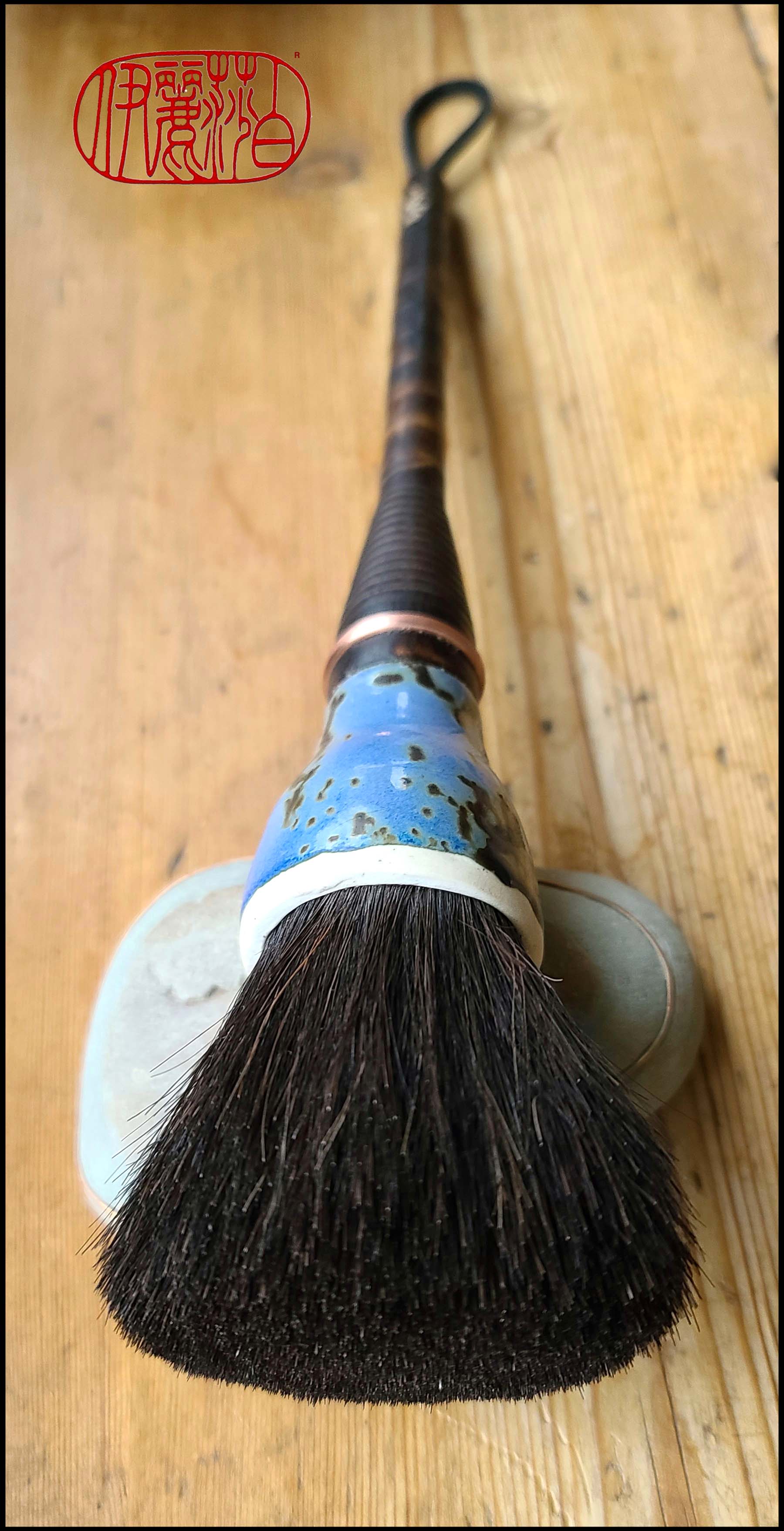 Black Horsehair Paint Brush with Wood Bobbin Handle Art Supplies Elizabeth Schowachert Art