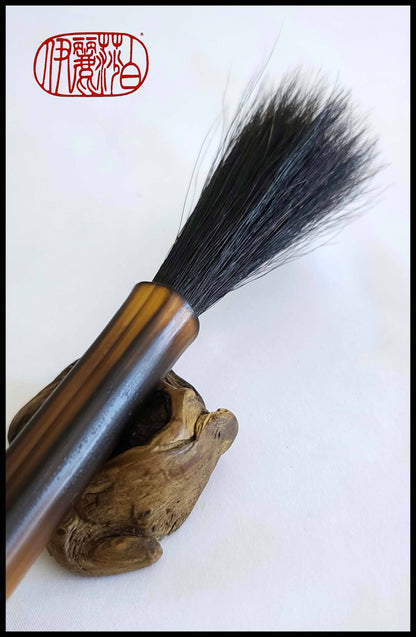 Black Horsehair Sumi-e Paint Brush with Bamboo Handle and Driftwood Brush Rest Art Supplies Elizabeth Schowachert Art