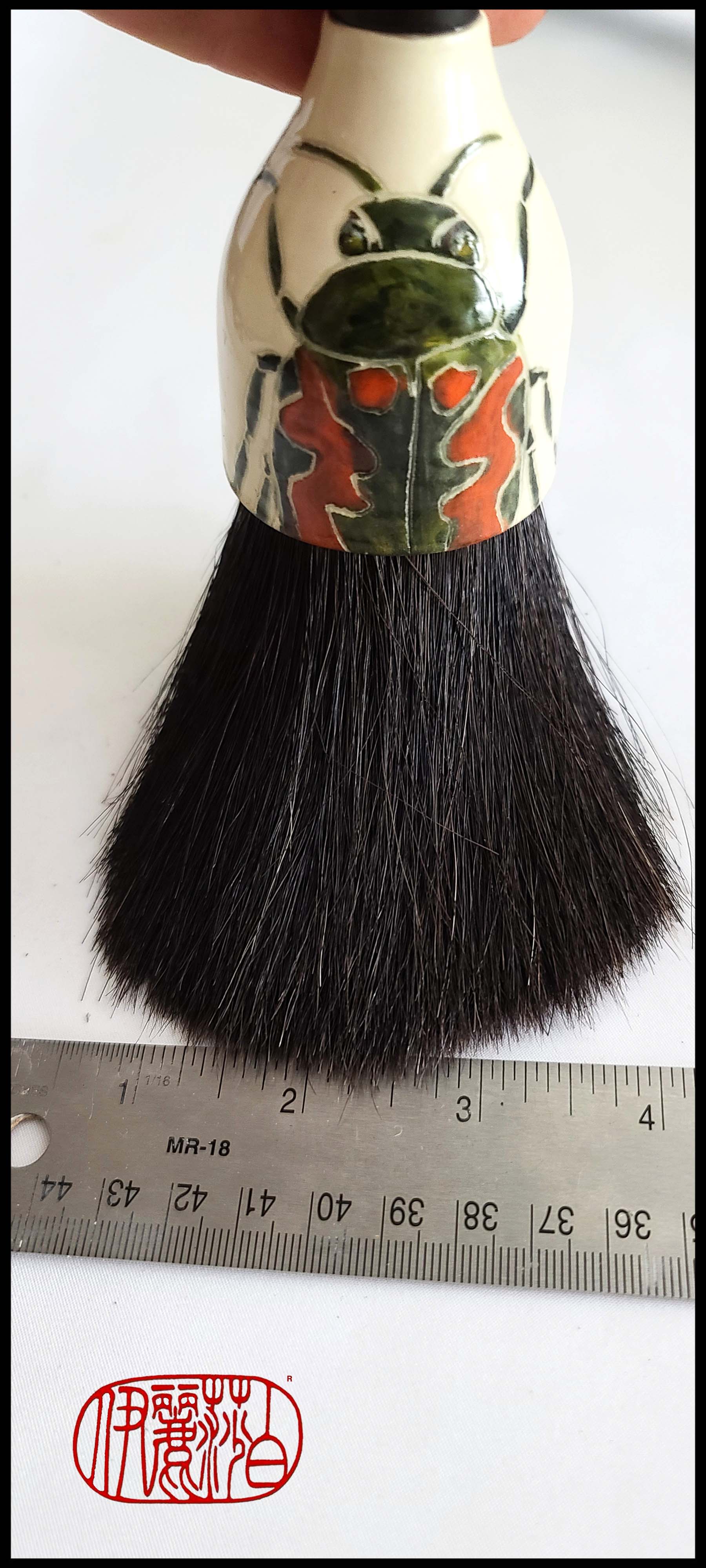 Black Horsehair Sumi-e Paint Brush with Ceramic Beetle Ferrule #102 Art Supplies Elizabeth Schowachert Art