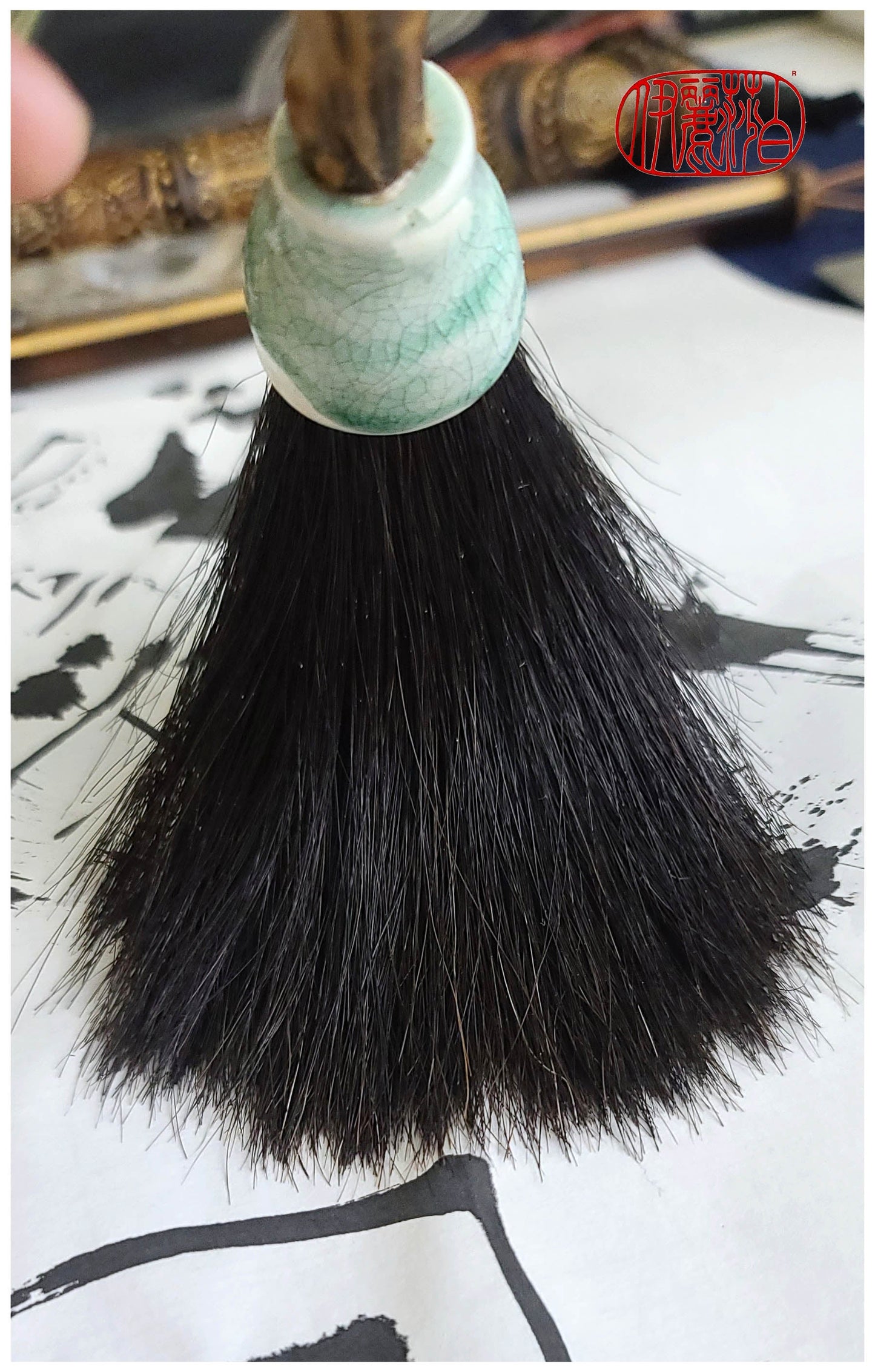 Black Horsehair Sumi-e Paintbrush with Ceramic Ferrule BHS #209 Art Supplies Elizabeth Schowachert Art