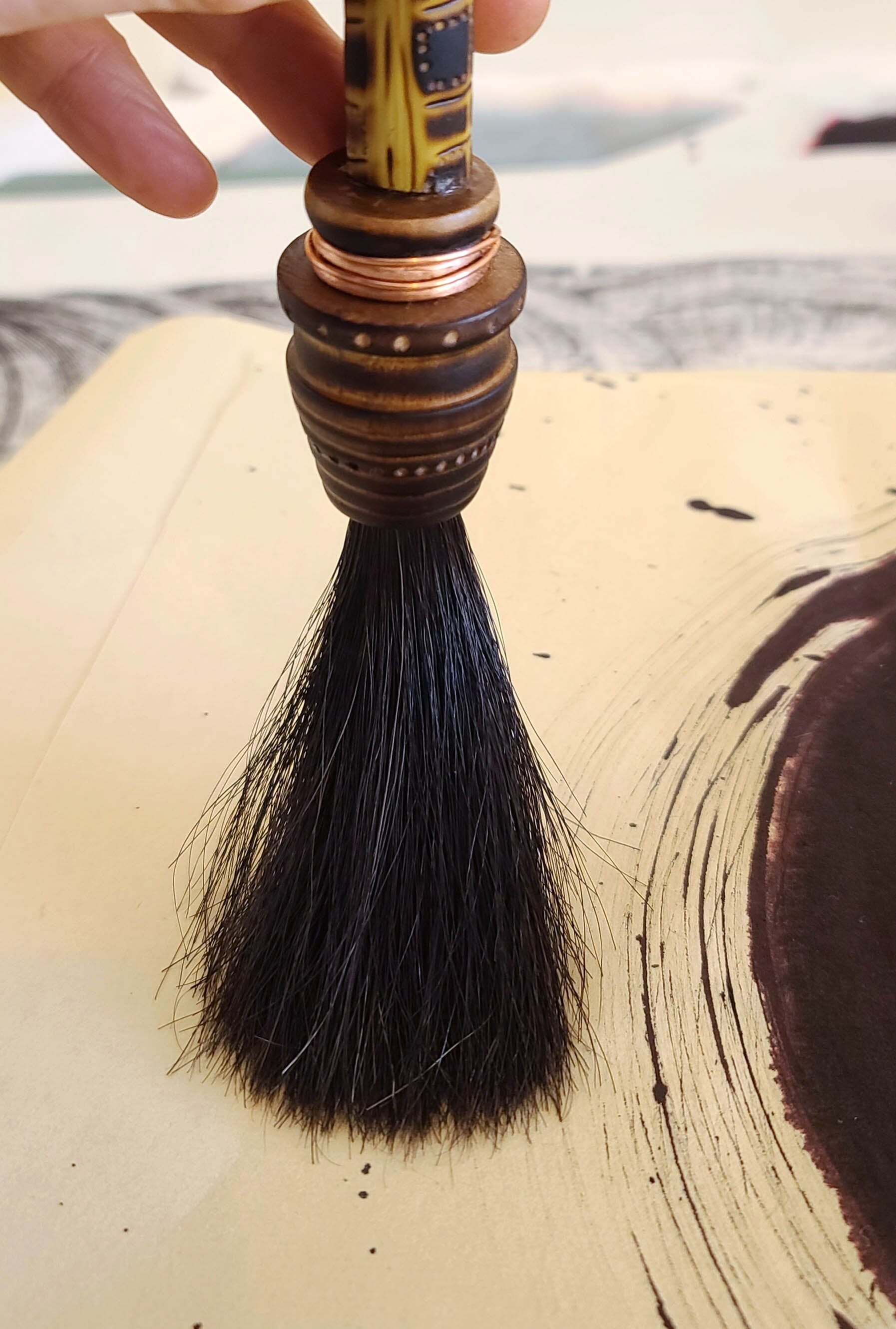 Black Horsehair Sumi-e Paintbrush With Wooden Ferrule Art Supplies Elizabeth Schowachert Art