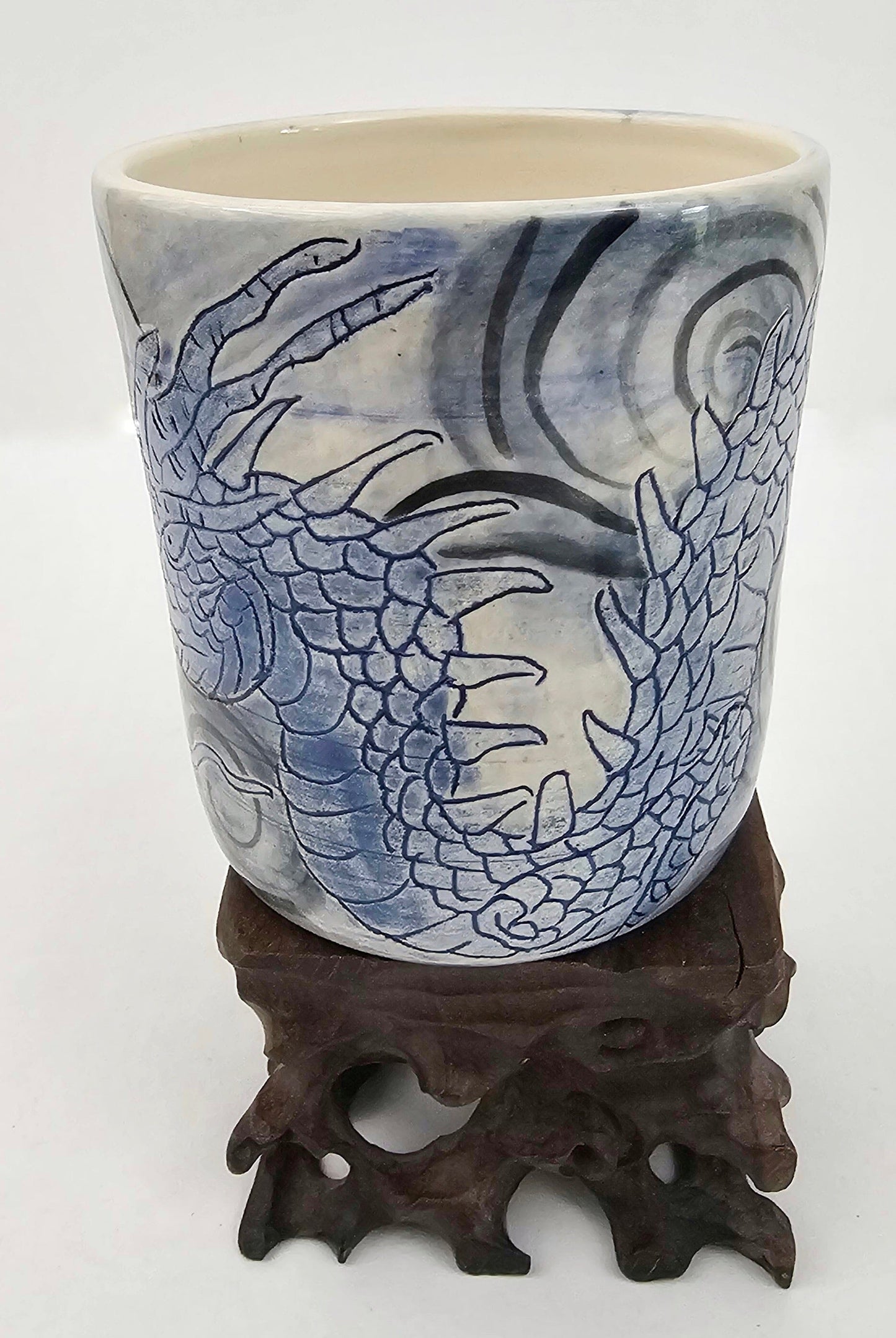Blue Dragon Cloudscape Ceramic Drinking Cup Stoneware Cup Elizabeth Schowachert Art