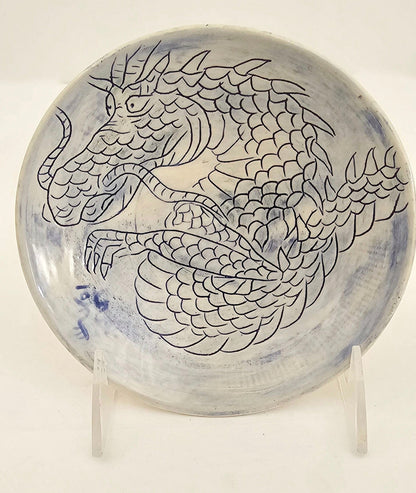 Blue Dragon Etched Stoneware Bowl: Artistry by Kim and Elizabeth Stoneware Bowl Elizabeth Schowachert Art