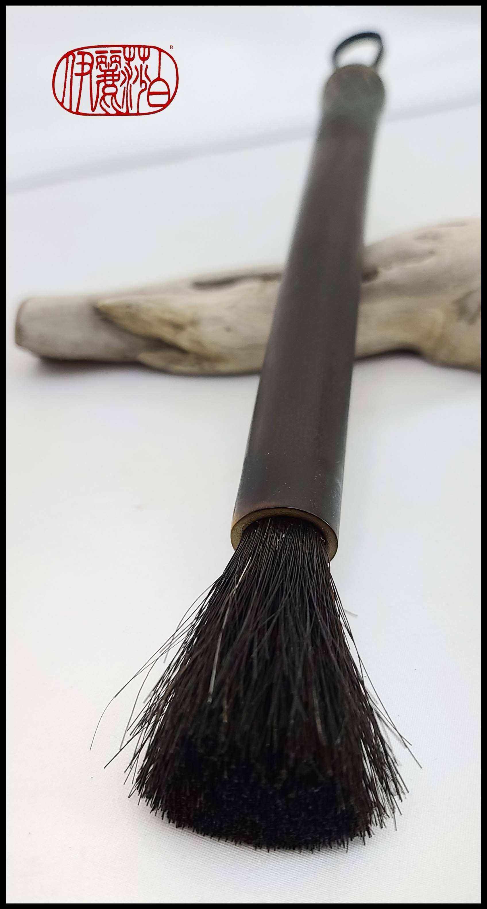 Coarse Black Horsehair Sumi-e Paint Brush with Driftwood Brush Rest Art Supplies Elizabeth Schowachert Art