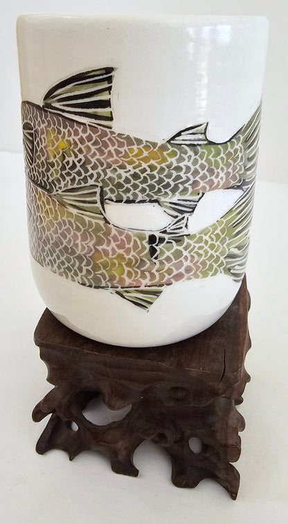 Coral Reef Sgraffito Porcelain Tumbler: Crafted by Kim and Elizabeth Procelain Tumbler Elizabeth Schowachert Art