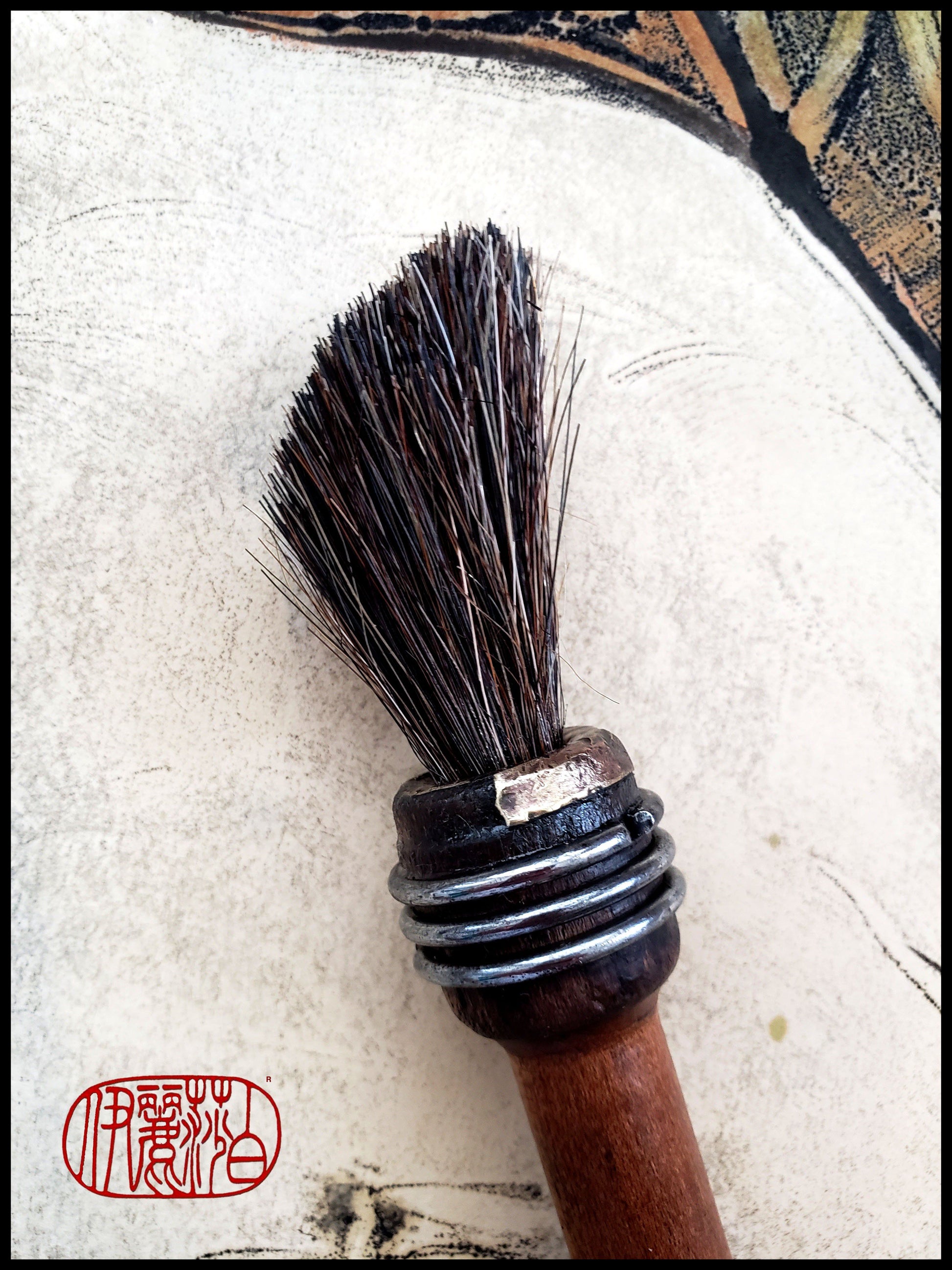 Course Black Horsehair Paint Brush with Antique Wood Bobbin Spool Handle - Elizabeth Schowachert Art