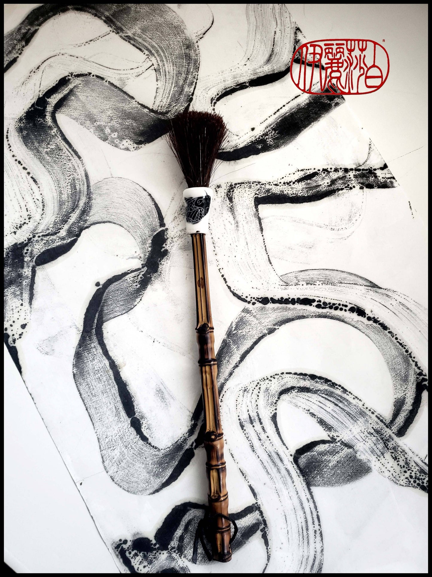 Dark Auburn Horsehair Sumi-e Paint Brush With Porcelain Ferrule Art Supplies Elizabeth Schowachert Art