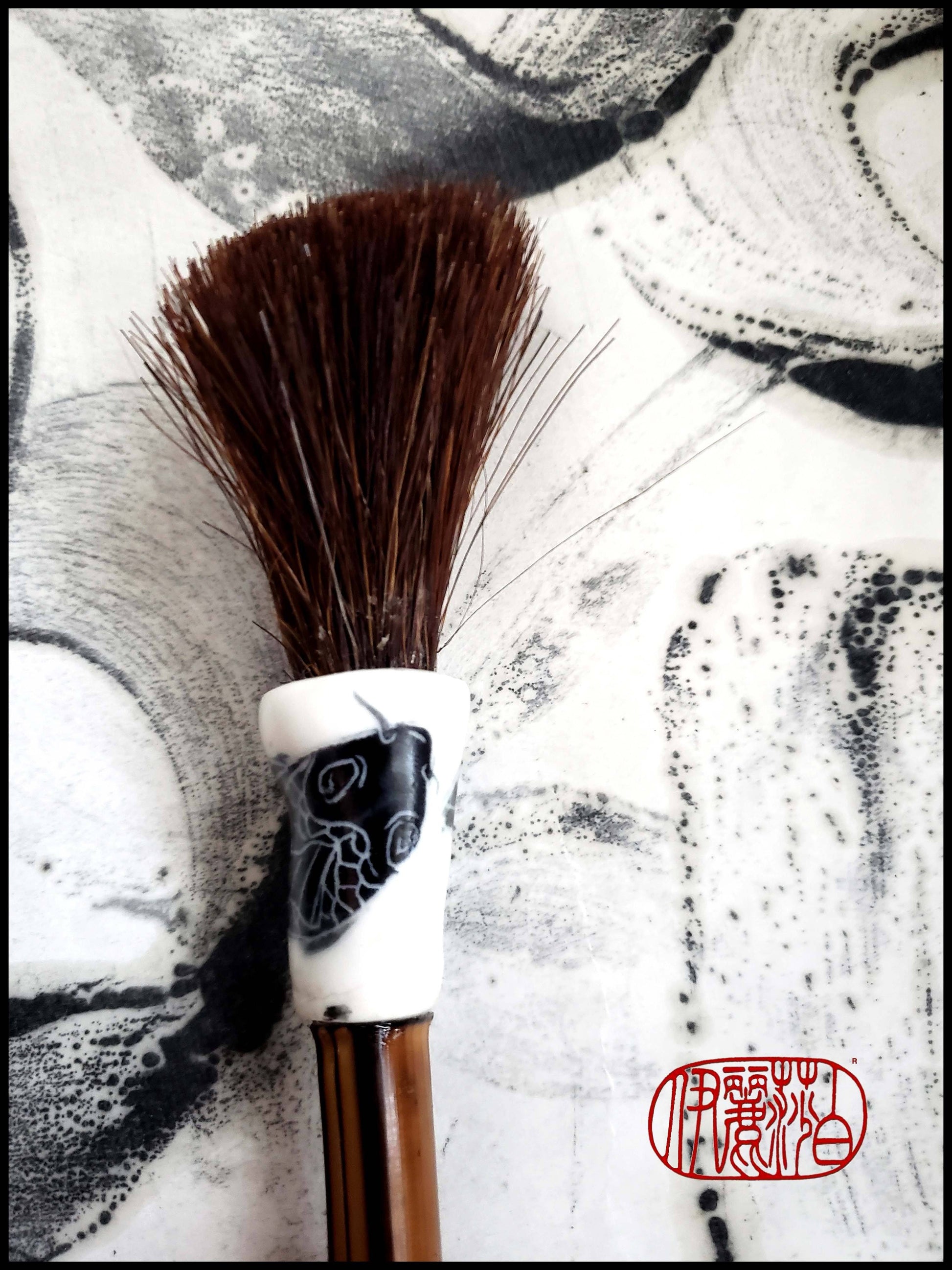 Dark Auburn Horsehair Sumi-e Paint Brush With Porcelain Ferrule Art Supplies Elizabeth Schowachert Art