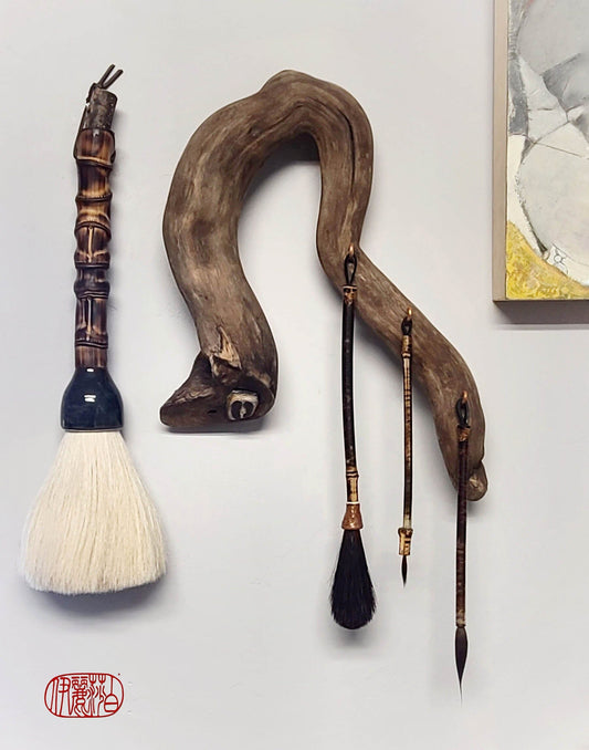 Driftwood Brush Holder and 3 Brushes Paintbrushes Elizabeth Schowachert Art