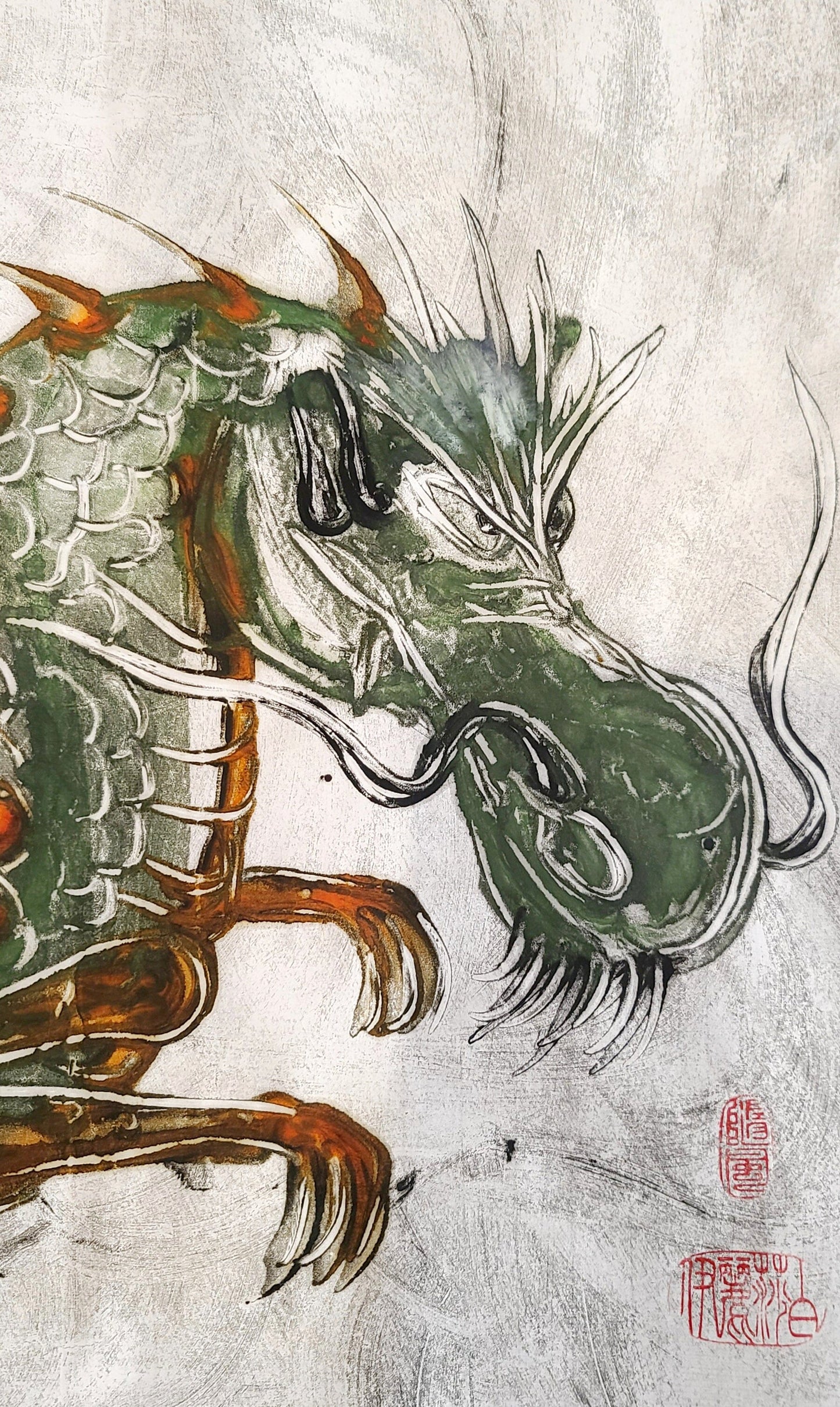 Encaustic Monotypes Original "Fire Dragon" 32"X22" Fine Art Elizabeth Schowachert Art