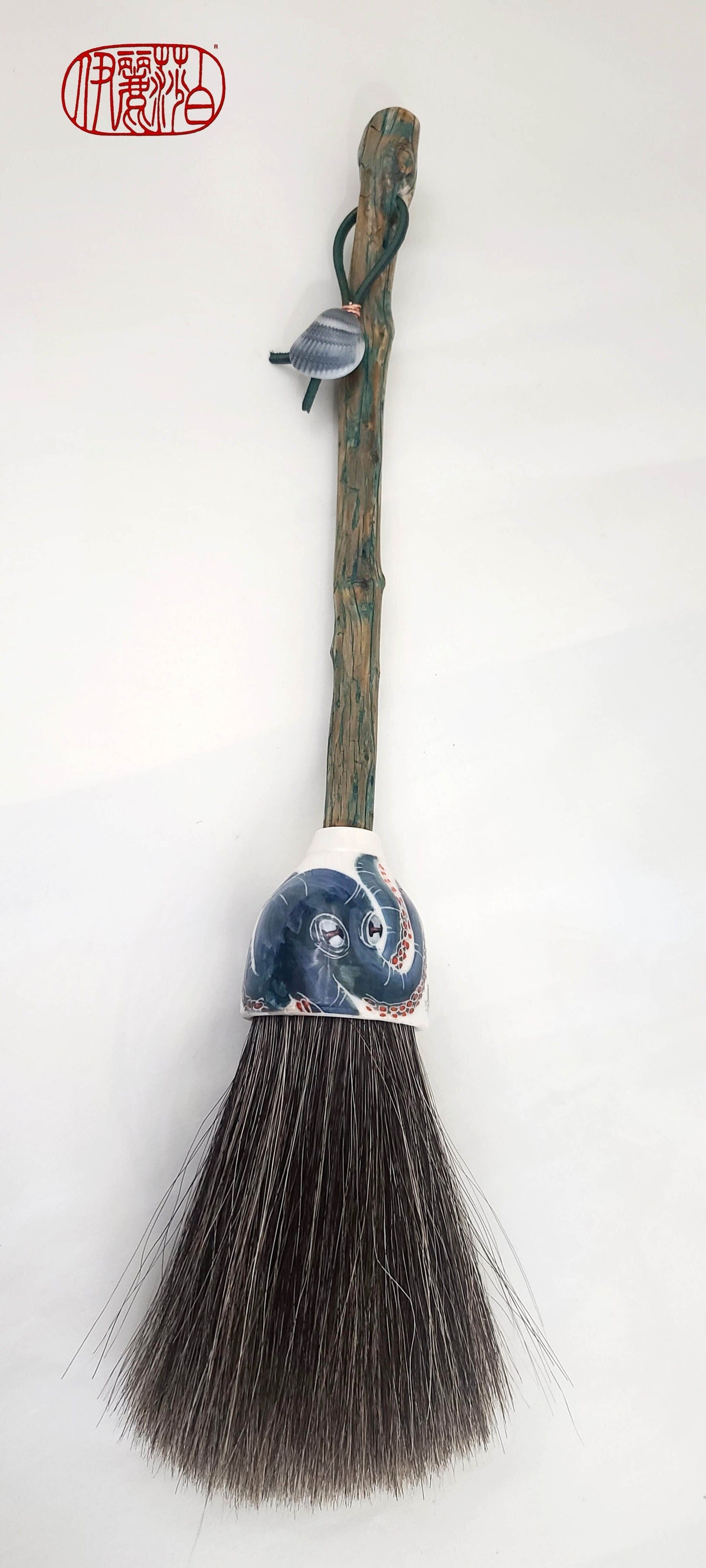 Grey Horsehair Sumi-e Paint Brush with Stoneware Ceramic Ferrule Sumi-e Paintbrush Elizabeth Schowachert Art