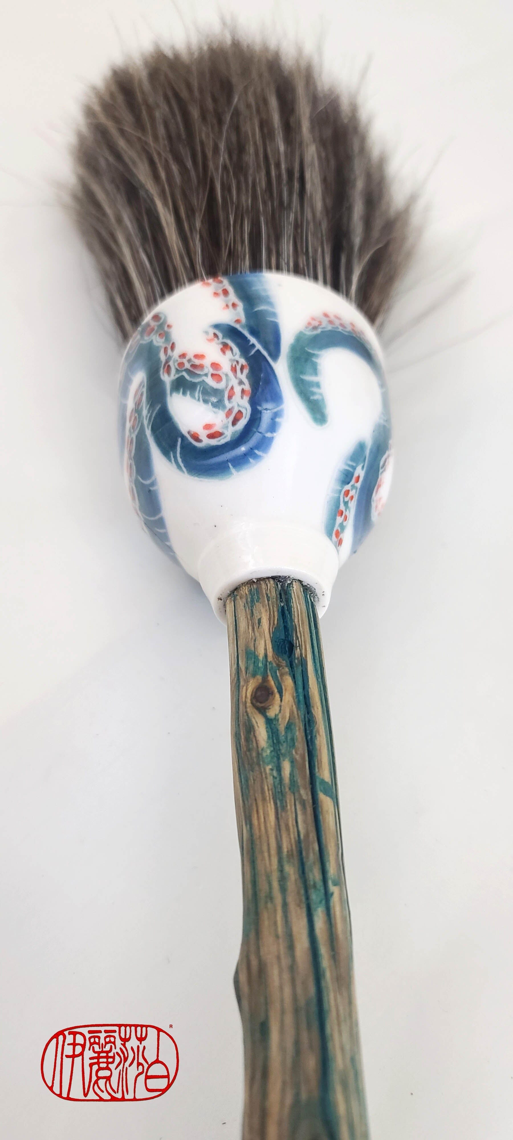 Grey Horsehair Sumi-e Paint Brush with Stoneware Ceramic Ferrule Sumi-e Paintbrush Elizabeth Schowachert Art