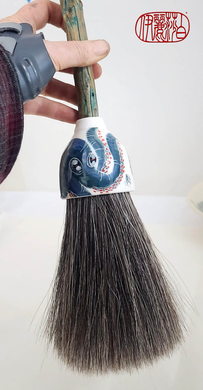 Grey Horsehair Sumi-e Paint Brush with Stoneware Ceramic Ferrule Sumi-e Paintbrush Elizabeth Schowachert Art