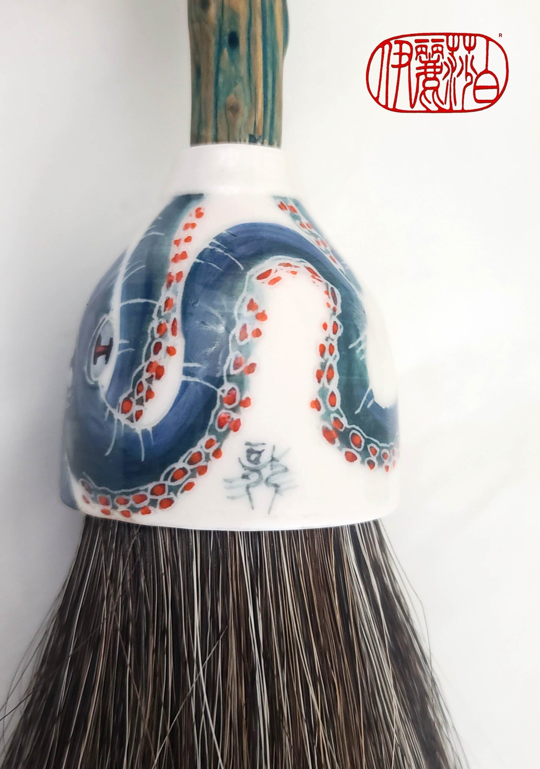 Grey Horsehair Sumi-e Paint Brush with Stoneware Ceramic Ferrule Sumi-e Paintbrush Elizabeth Schowachert Art