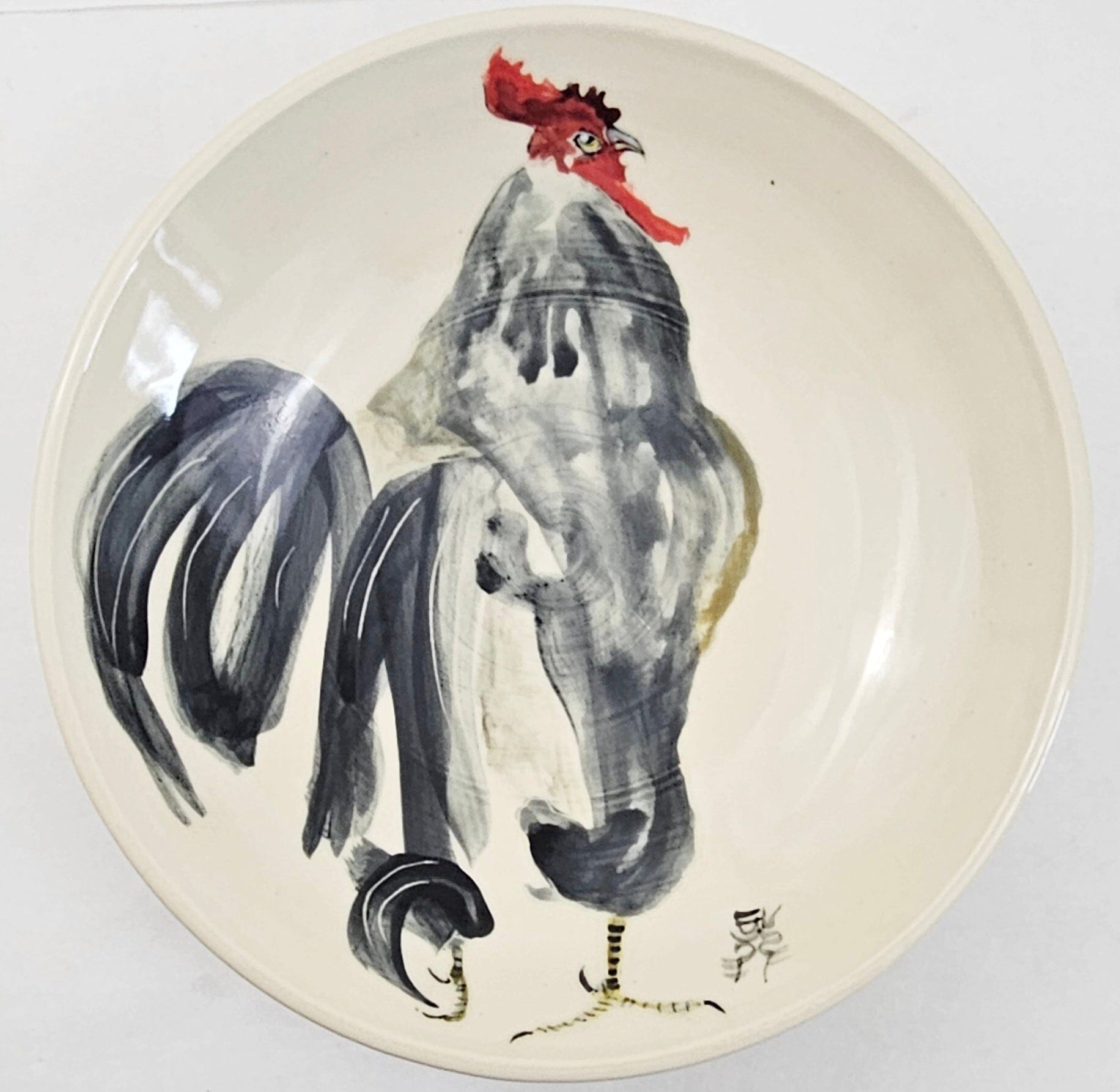 Hand-Painted Rooster Stoneware Bowl: Traditional Ink-Inspired Artistry stoneware bowl Elizabeth Schowachert Art