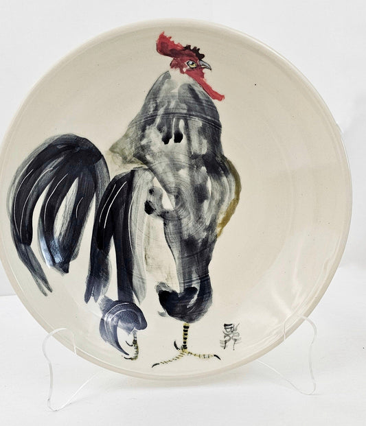 Hand-Painted Rooster Stoneware Bowl: Traditional Ink-Inspired Artistry stoneware bowl Elizabeth Schowachert Art