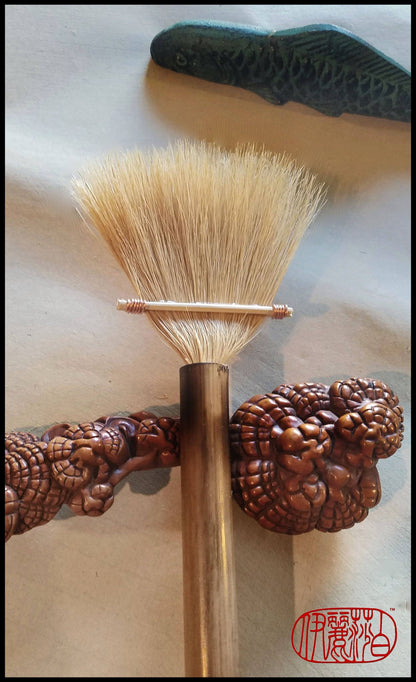 Handmade Fan Brush With 4 inch Wide Blond Horse Hair Bristles and 19 Inch Bamboo Handle - Elizabeth Schowachert Art