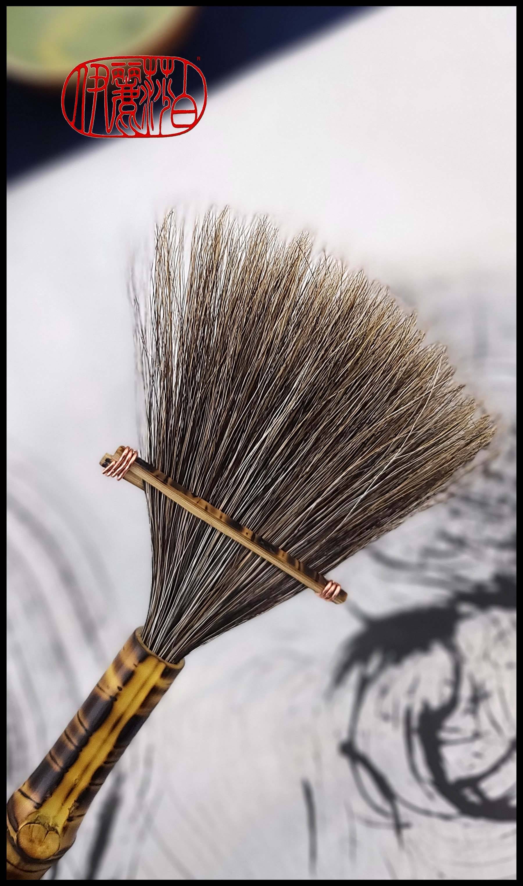 Handmade Fan Brush With Horsehair Bristles and Bamboo Handle Elizabeth Schowachert Art
