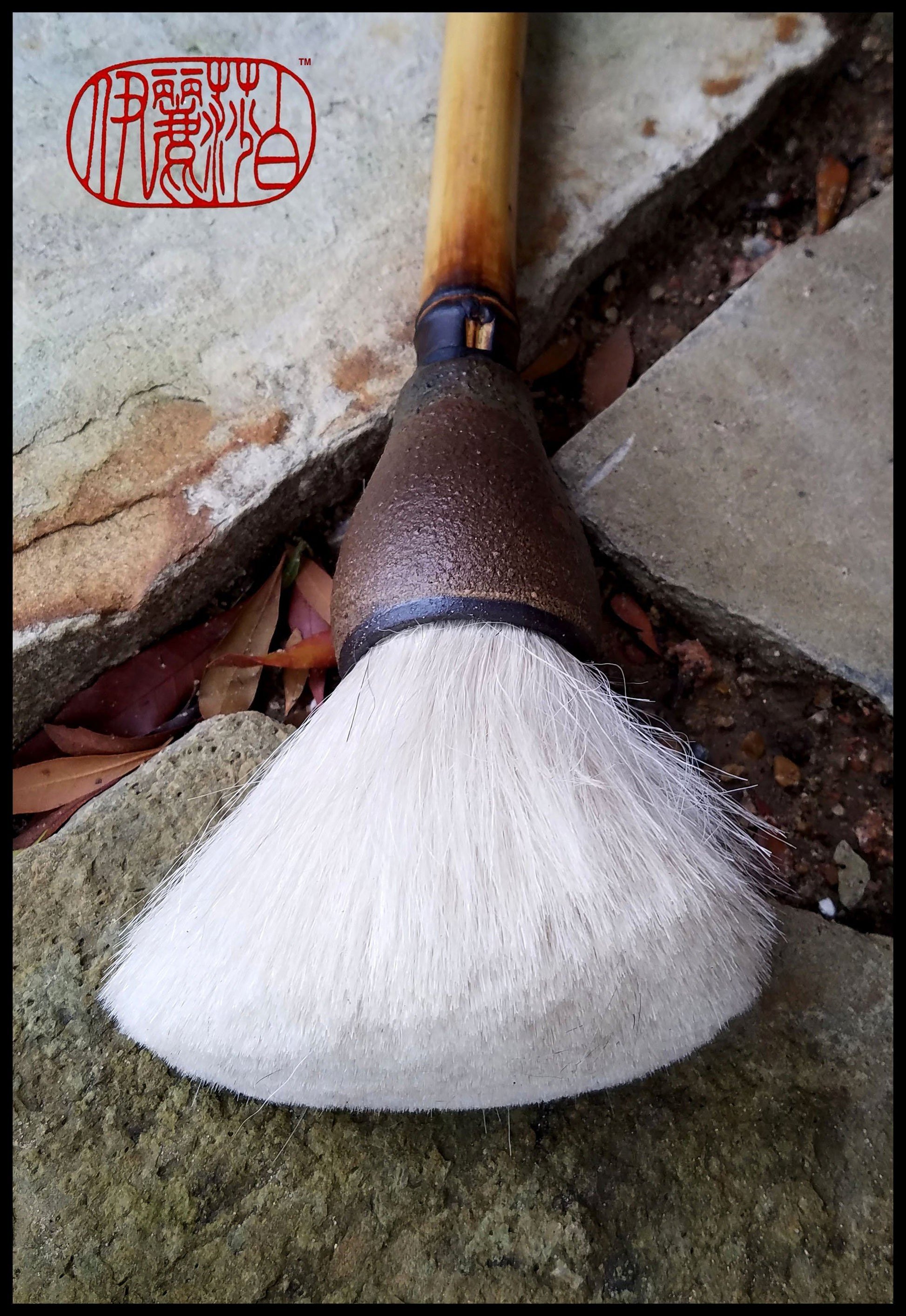 Handmade Paint Brush 2.5 inch White Goat Hair Bristles, on an 19 inch Bamboo Handle and Ceramic Ferrule - Elizabeth Schowachert Art