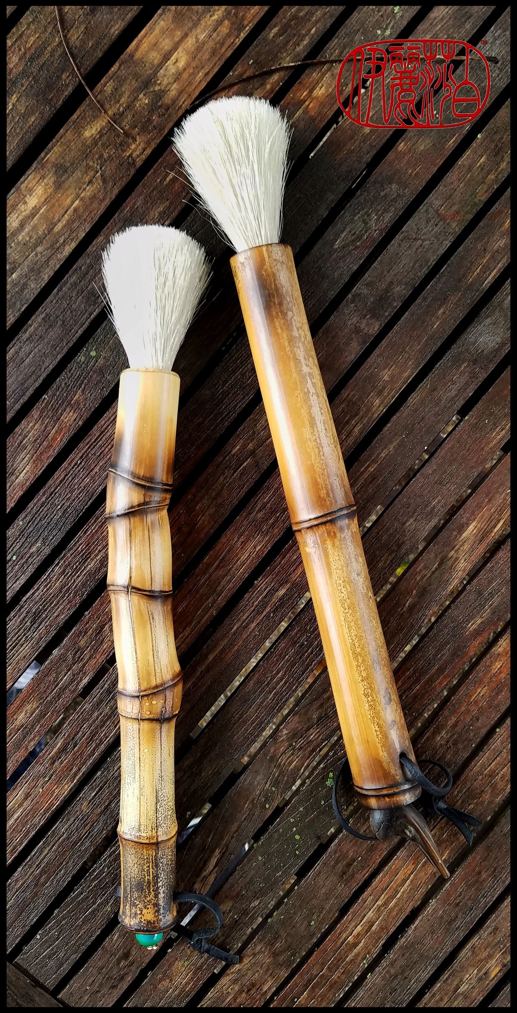 Handmade Paint Brush 3 inch White Horse Hair Bristles, on a 9 inch  Bamboo Handle - Elizabeth Schowachert Art