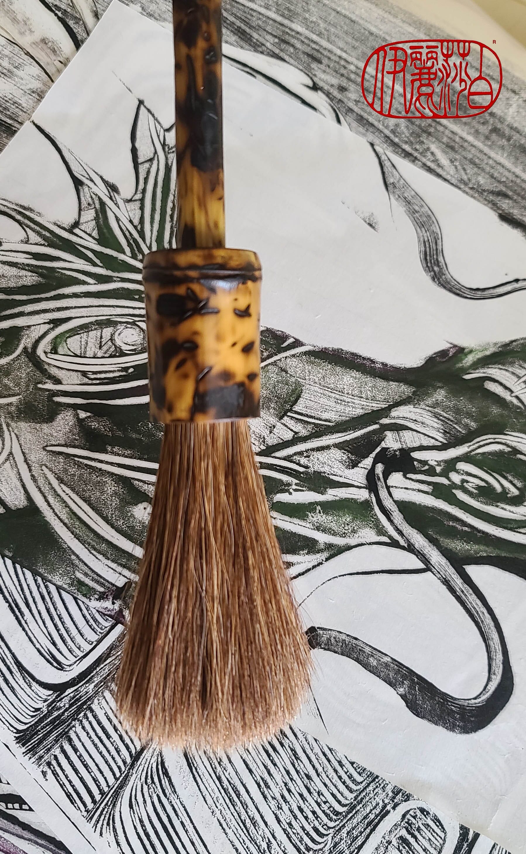Horsehair Sumi-e Paintbrush with Wood Bobbin Handle SPB200 Art Supplies Elizabeth Schowachert Art