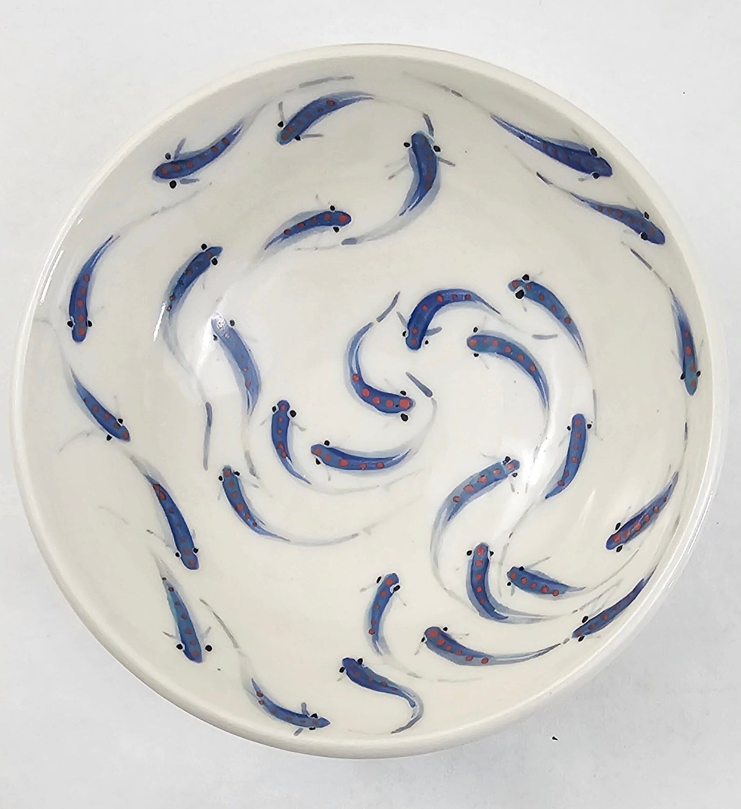 Kim and Elizabeth's Hand-Painted Schooling Fish Bowl Stoneware Bowl Elizabeth Schowachert Art