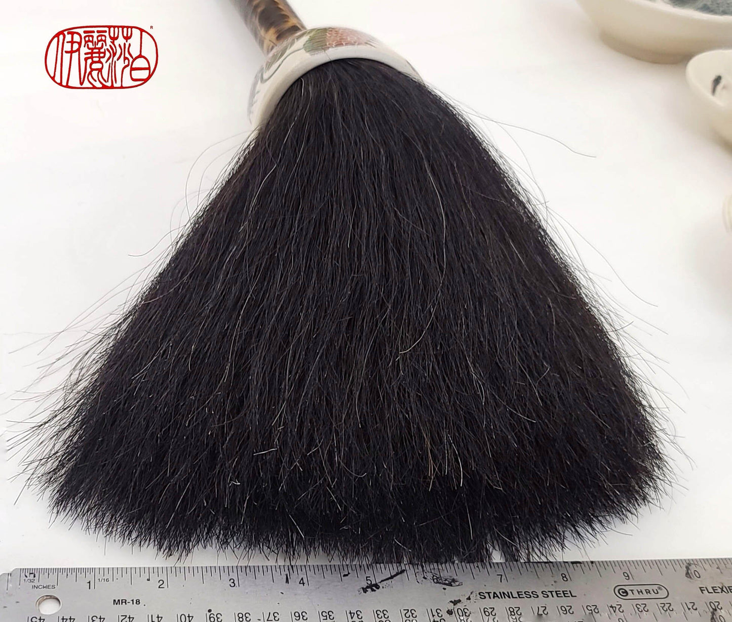 Large 10" Black Horsehair Sumi-e Paint Brush With Ceramic Ferrule PS52 Art Supplies Elizabeth Schowachert Art