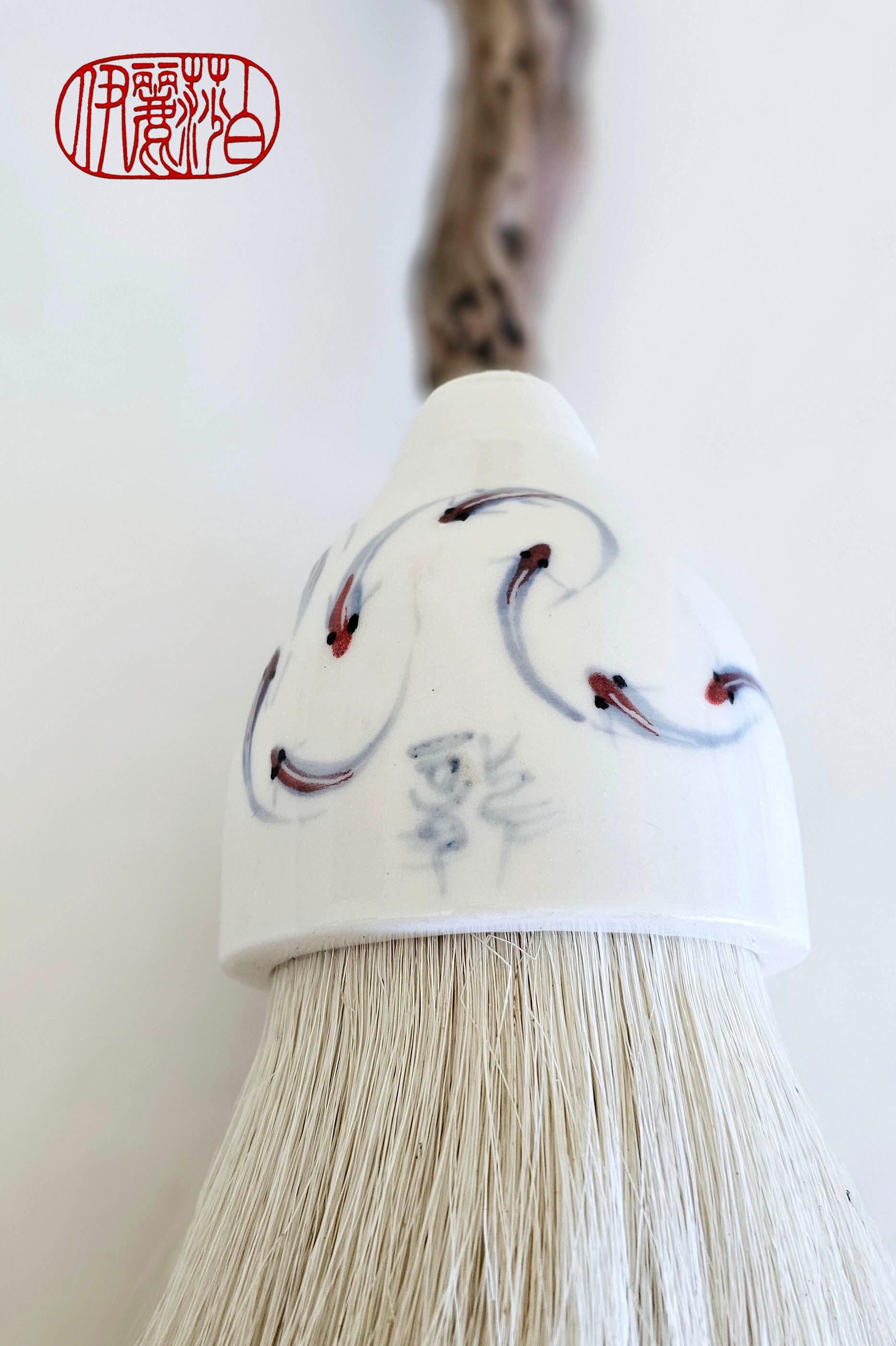 Large 5" White Horsehair Sumi-e Paint Brush With Driftwood Handle Paintbrush Elizabeth Schowachert Art