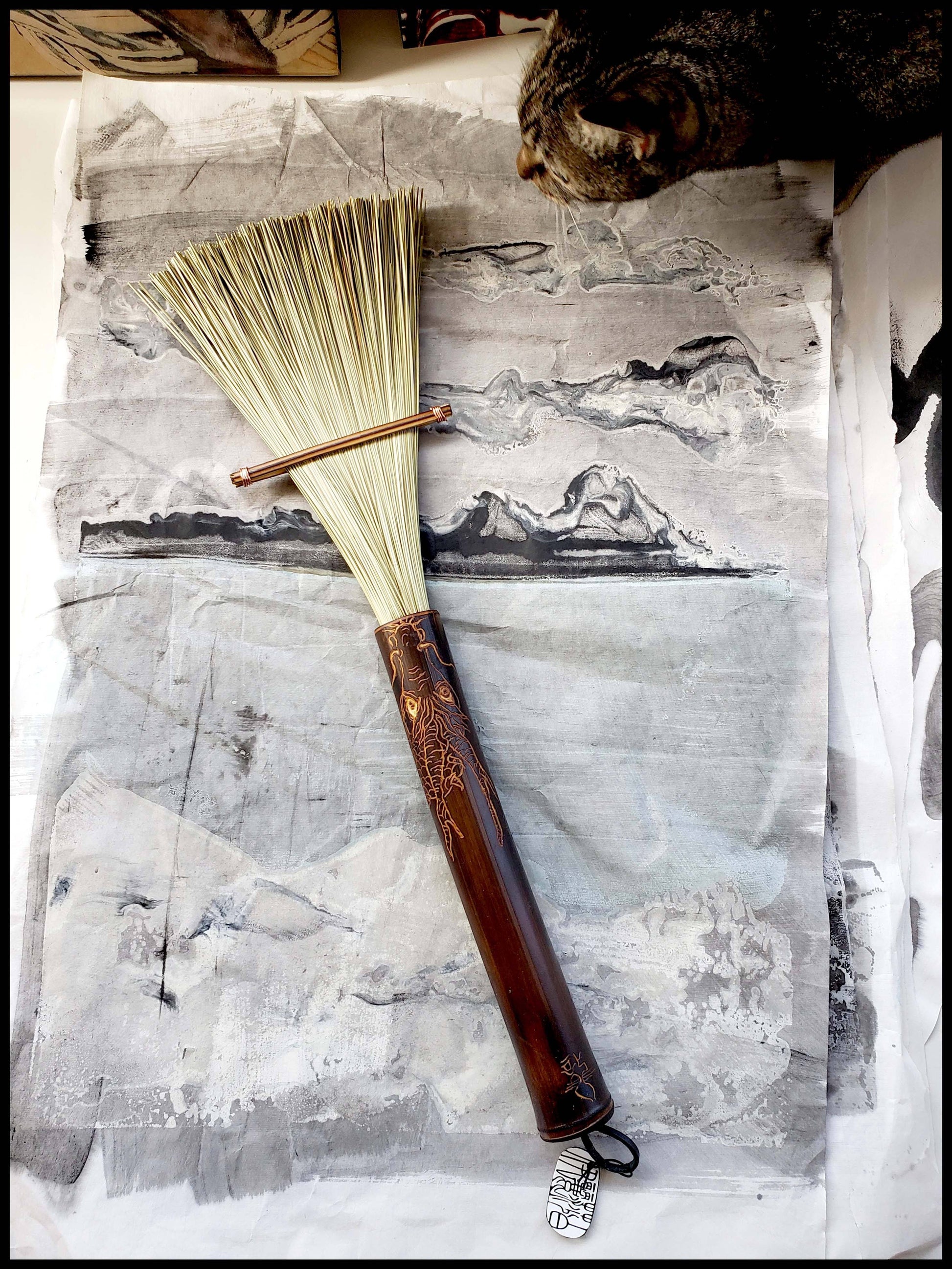 Large African Fiber Fan Paint Brush with Bamboo Handle Art Supplies Elizabeth Schowachert Art