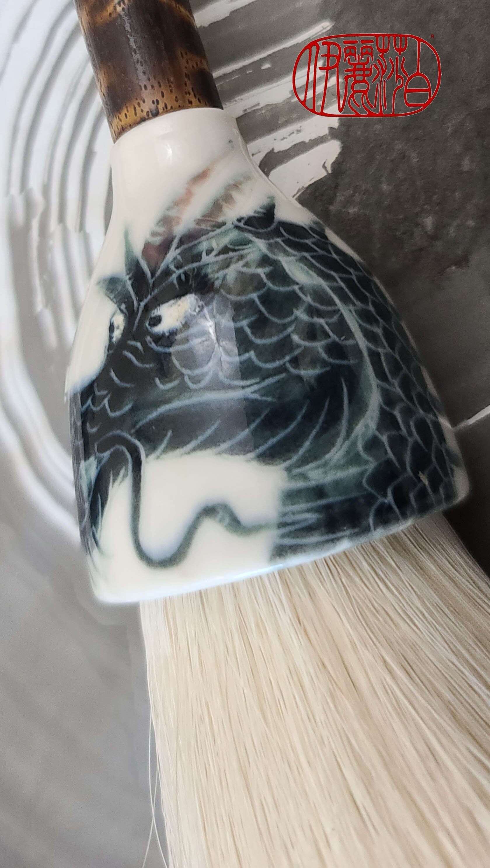 Large Contemporary Sumi-e Paint Brush with Ceramic Dragon Ferrule Art Supplies Elizabeth Schowachert Art
