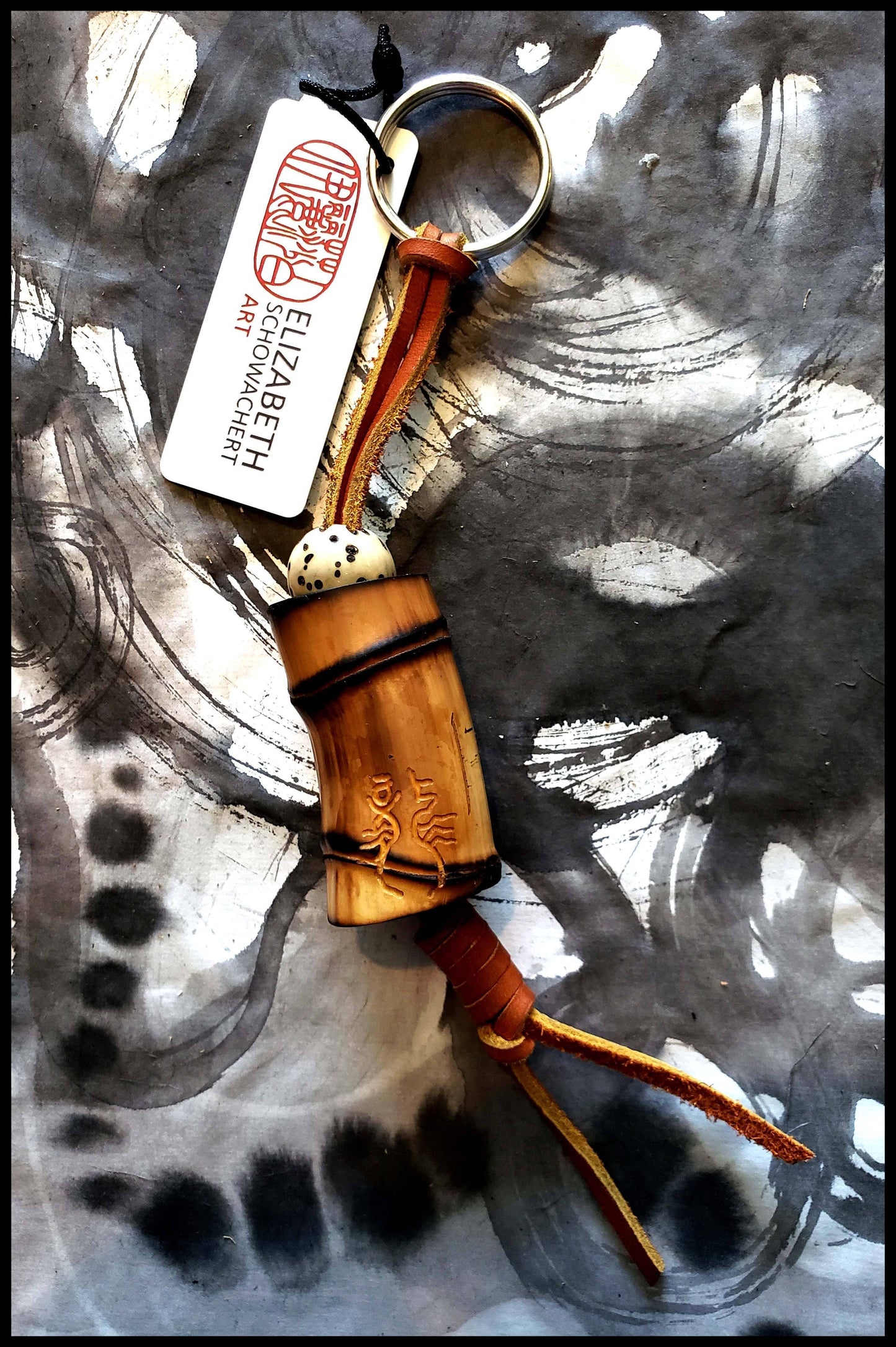 Leather Keychains Made With Bamboo and Natural Seeds - Elizabeth Schowachert Art