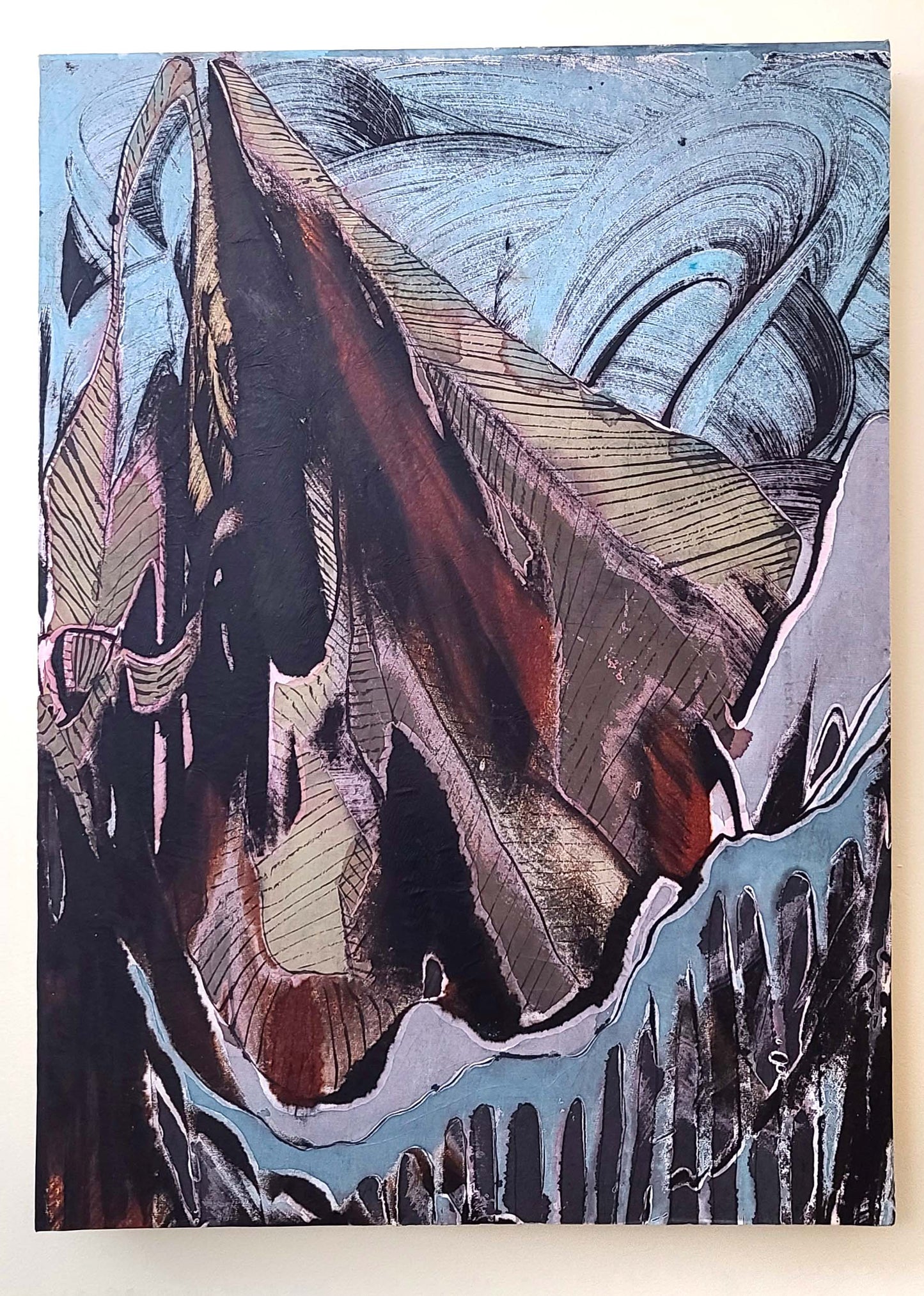 Mountain Scapes #2 Encaustic Monotype Original 24X16 Fine Art Elizabeth Schowachert Art