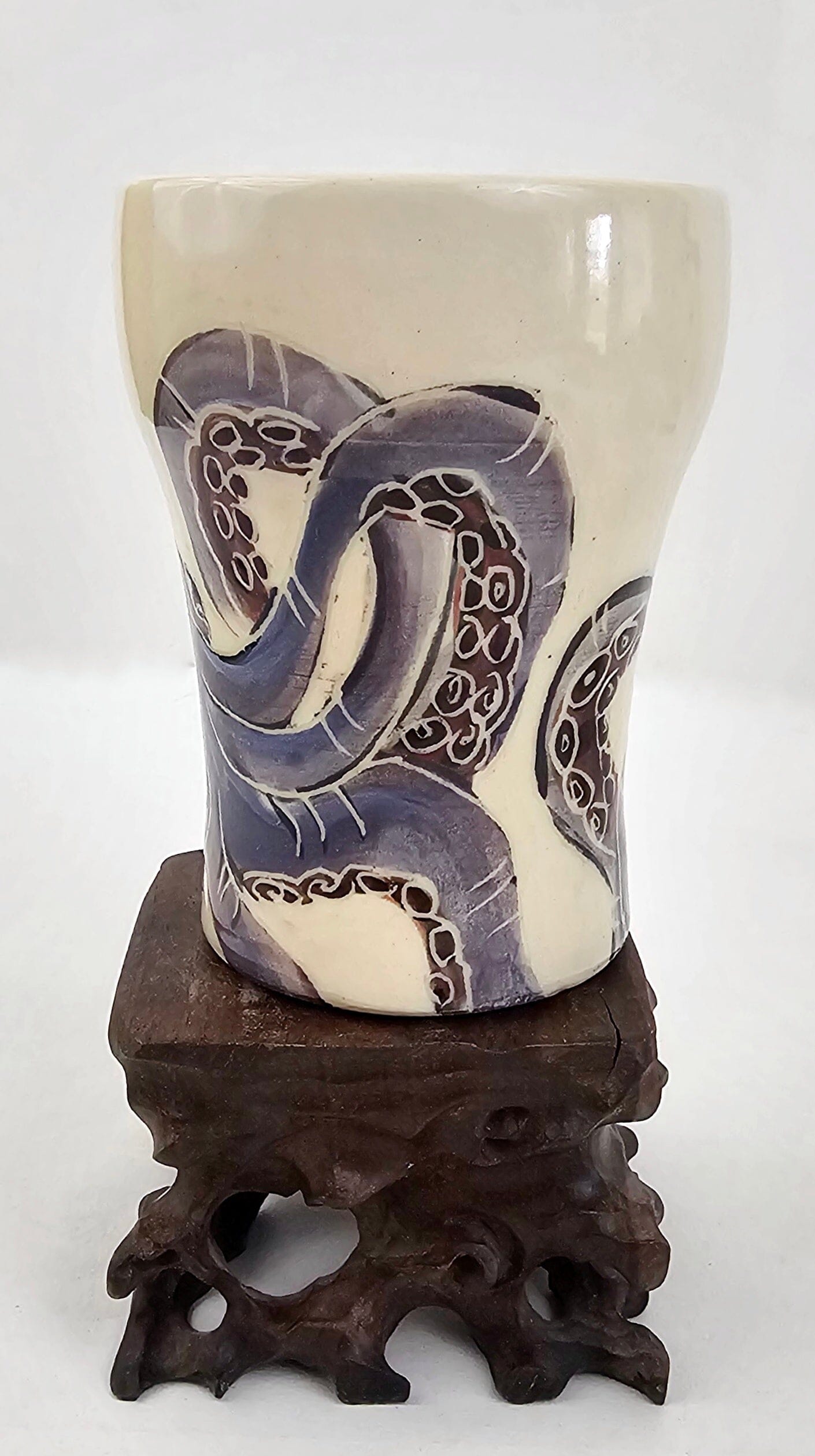 Octopus Stoneware Tall Drinking Cup: Crafted by Kim and Elizabeth Coffee Mug Elizabeth Schowachert Art