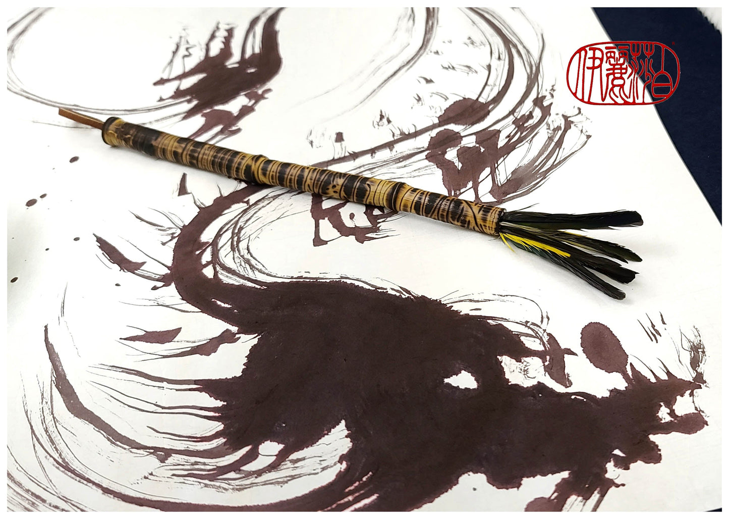 Parrot Feather Sumi-e Paintbrush With Bamboo Handle Art Supplies Elizabeth Schowachert Art