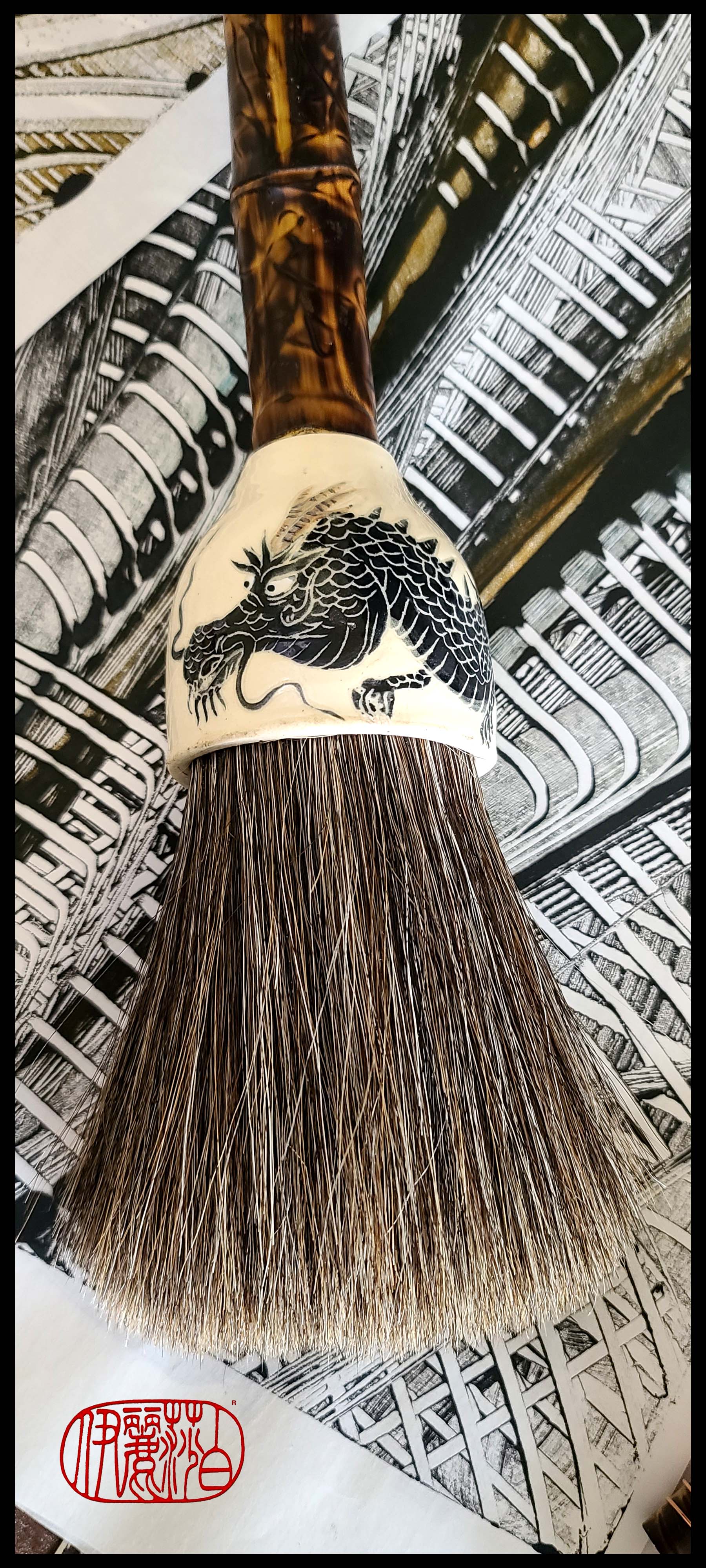 Premium Mixed Horsehair Sumi-e Paint Brush With Ceramic Ferrule PS4 Art Supplies Elizabeth Schowachert Art