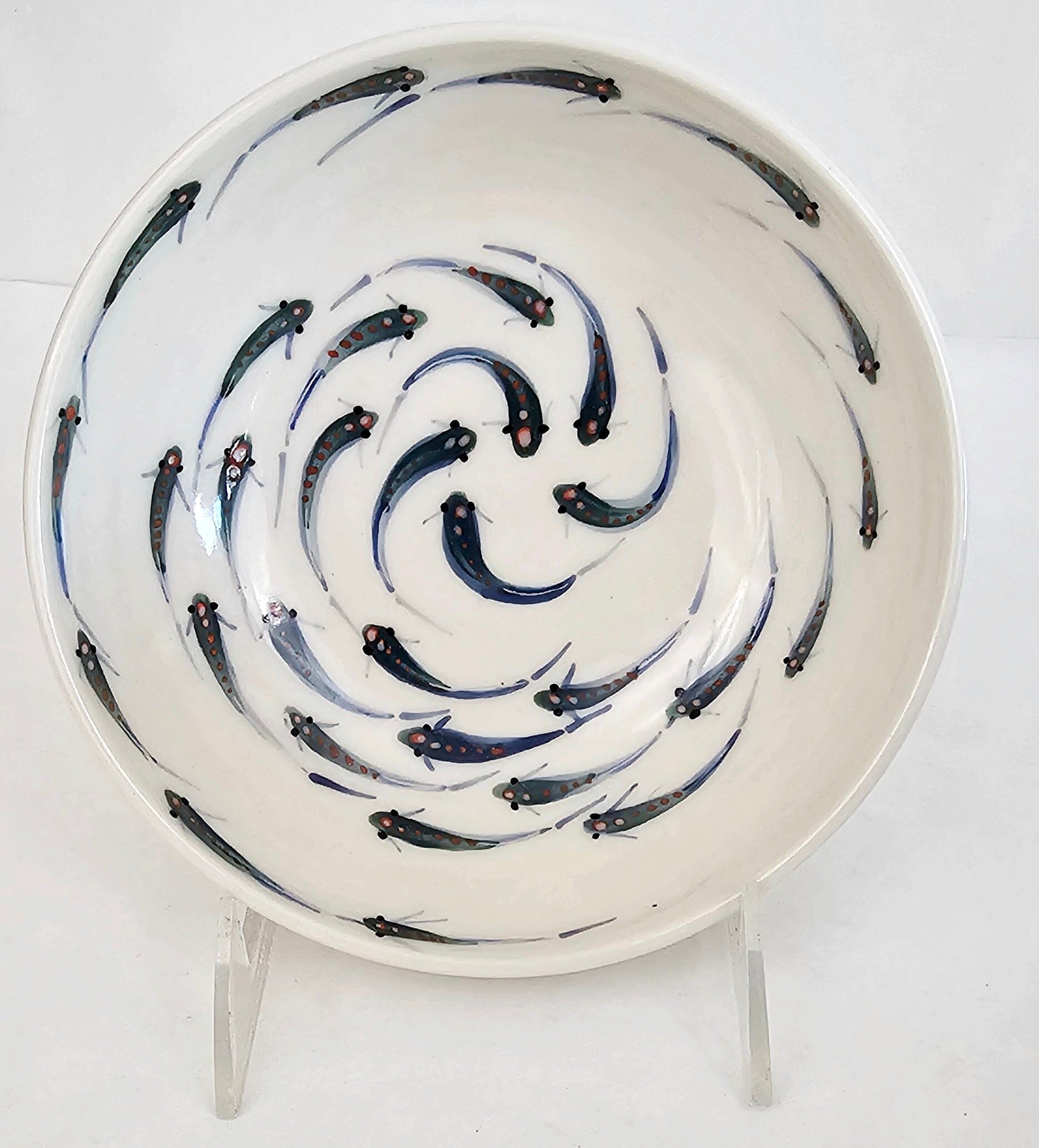 Schooling Fish Stoneware Decorative Bowl: Artistry by Kim and Elizabeth Stoneware Bowl Elizabeth Schowachert Art