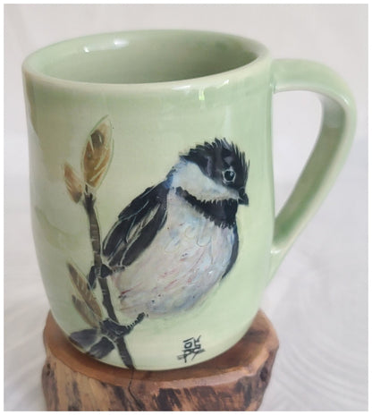 Stoneware Mug With Chickadee Image M1 Ceramic & Pottery Glazes Elizabeth Schowachert Art
