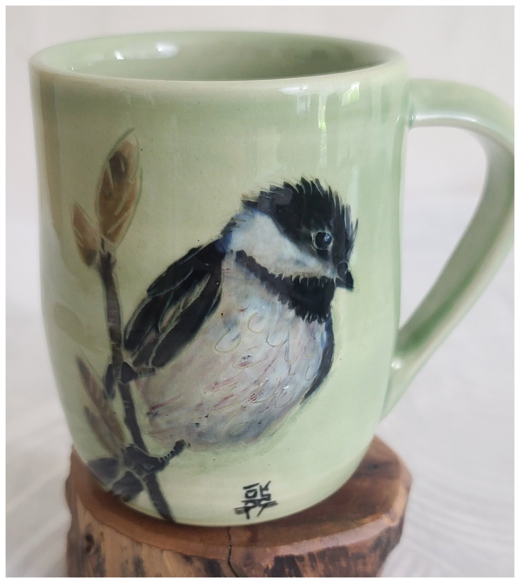 Stoneware Mug With Chickadee Image M1 Ceramic & Pottery Glazes Elizabeth Schowachert Art