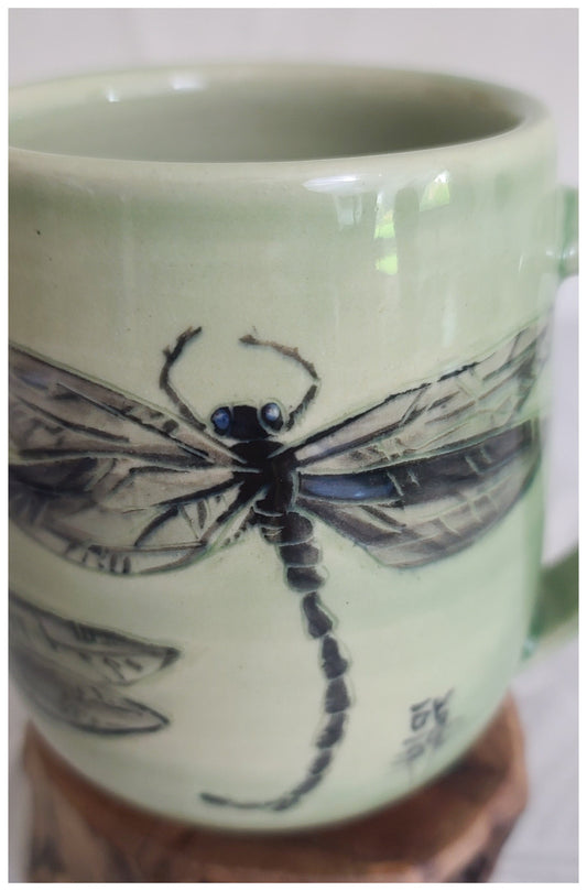 Stoneware Mug With Dragonfly Image M6 Ceramic & Pottery Glazes Elizabeth Schowachert Art