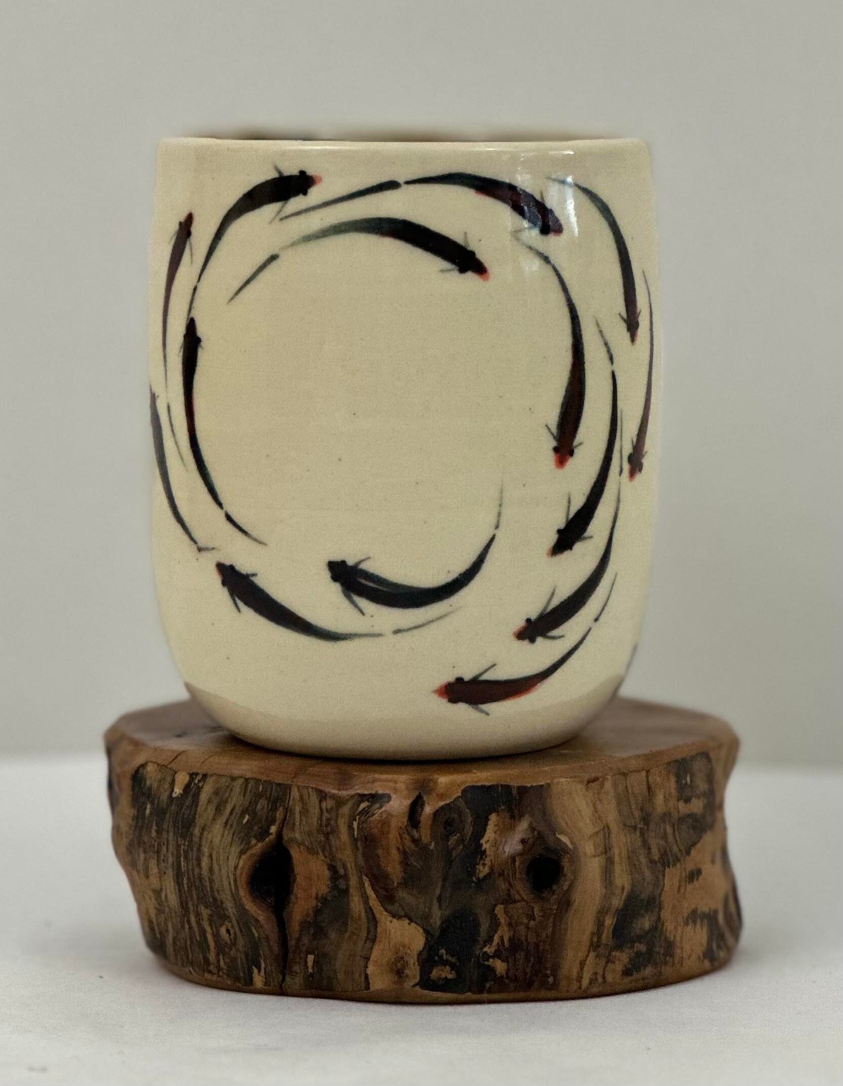 Stoneware Tumbler With Fish Image Ceramic & Pottery Glazes Elizabeth Schowachert Art