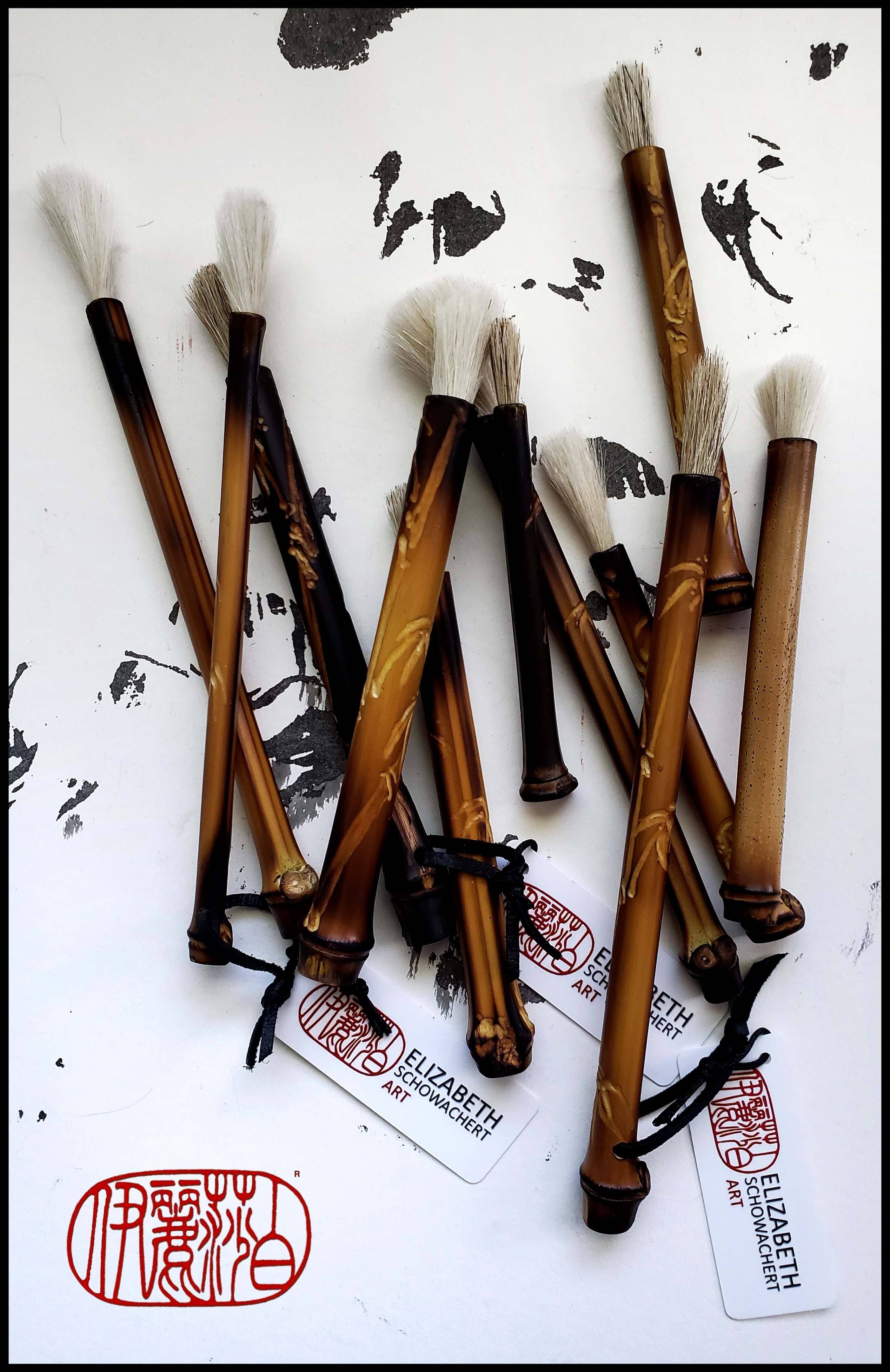 Handmade artist brush black bamboo and elk good hair one of a kind b2344