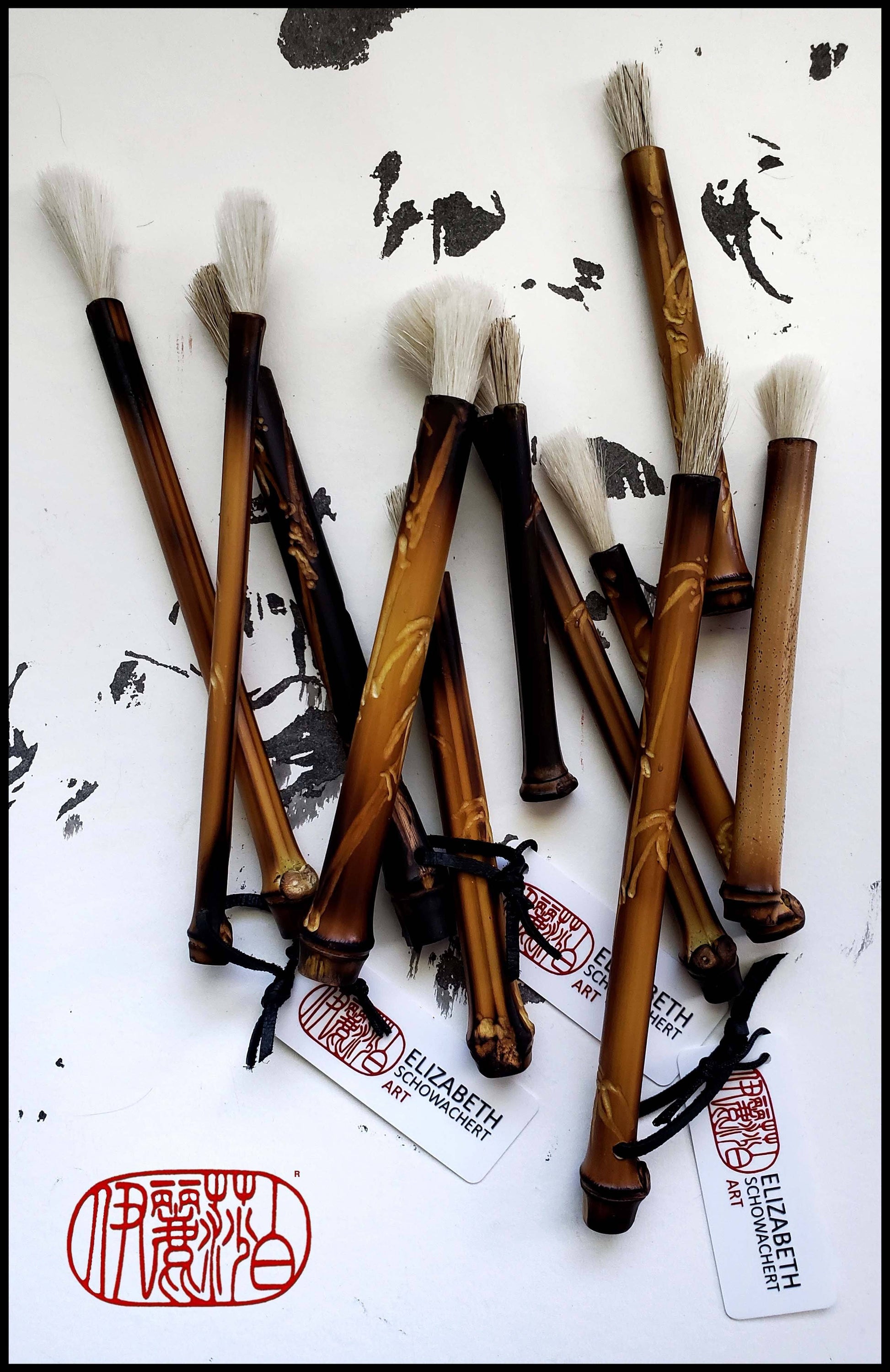 Sumi-e Brushes with Bamboo Handles and Goat or Horsehair Bristles - Elizabeth Schowachert Art