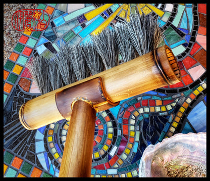 The Marilia Brush - 8 inch Wide Handmade Grey Horse Hair Brush With a 11 inch Long Bamboo Handle - Elizabeth Schowachert Art