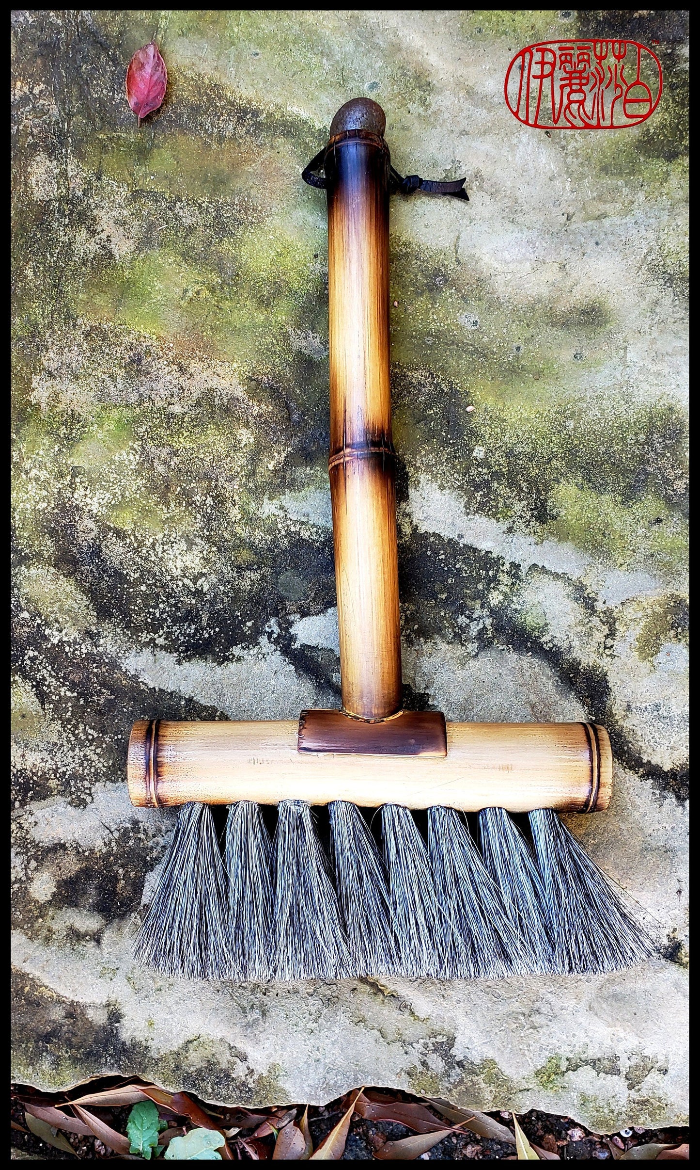 The Marilia Brush - 8 inch Wide Handmade Grey Horse Hair Brush With a 11 inch Long Bamboo Handle - Elizabeth Schowachert Art
